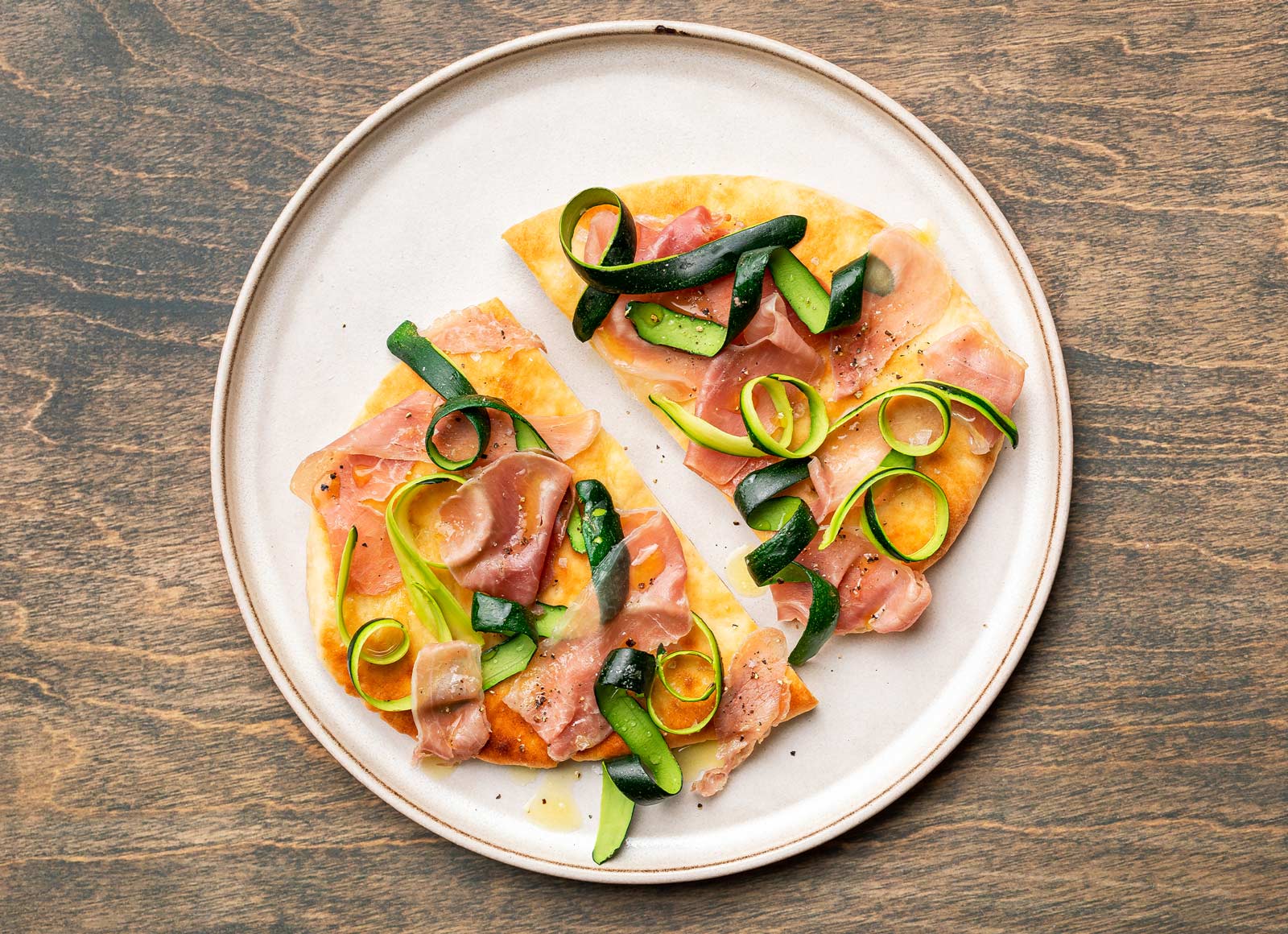 Prosciutto + Zucchini Flatbread with Traditional Naan