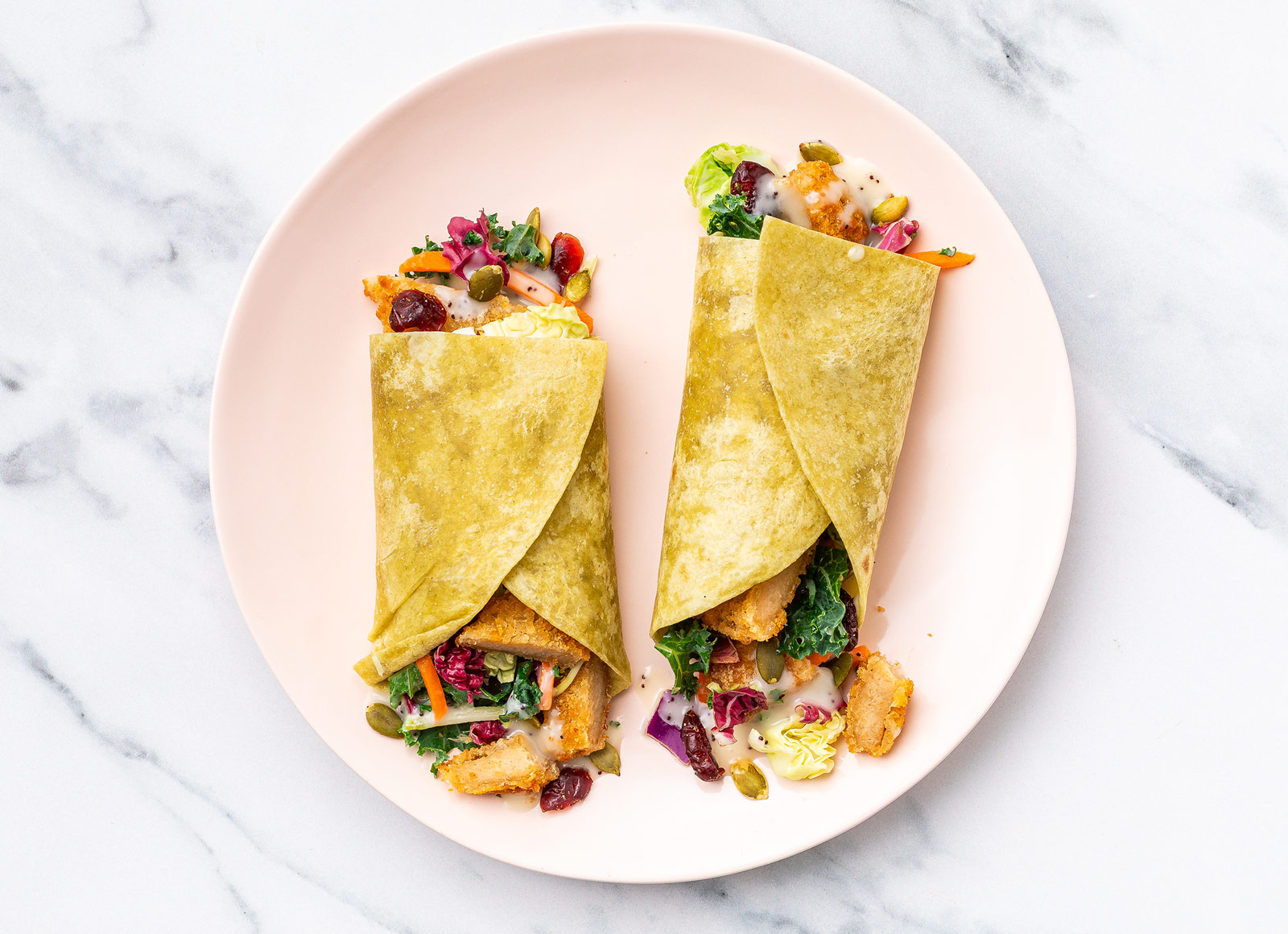 "Chicken" Tender + Kale Salad Wrap