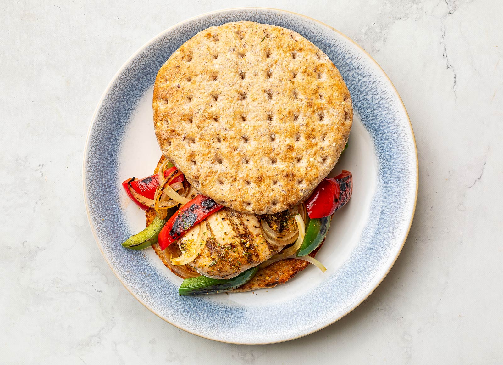 Grilled Seasoned Chicken Breast + Fajita Veggie Sandwich