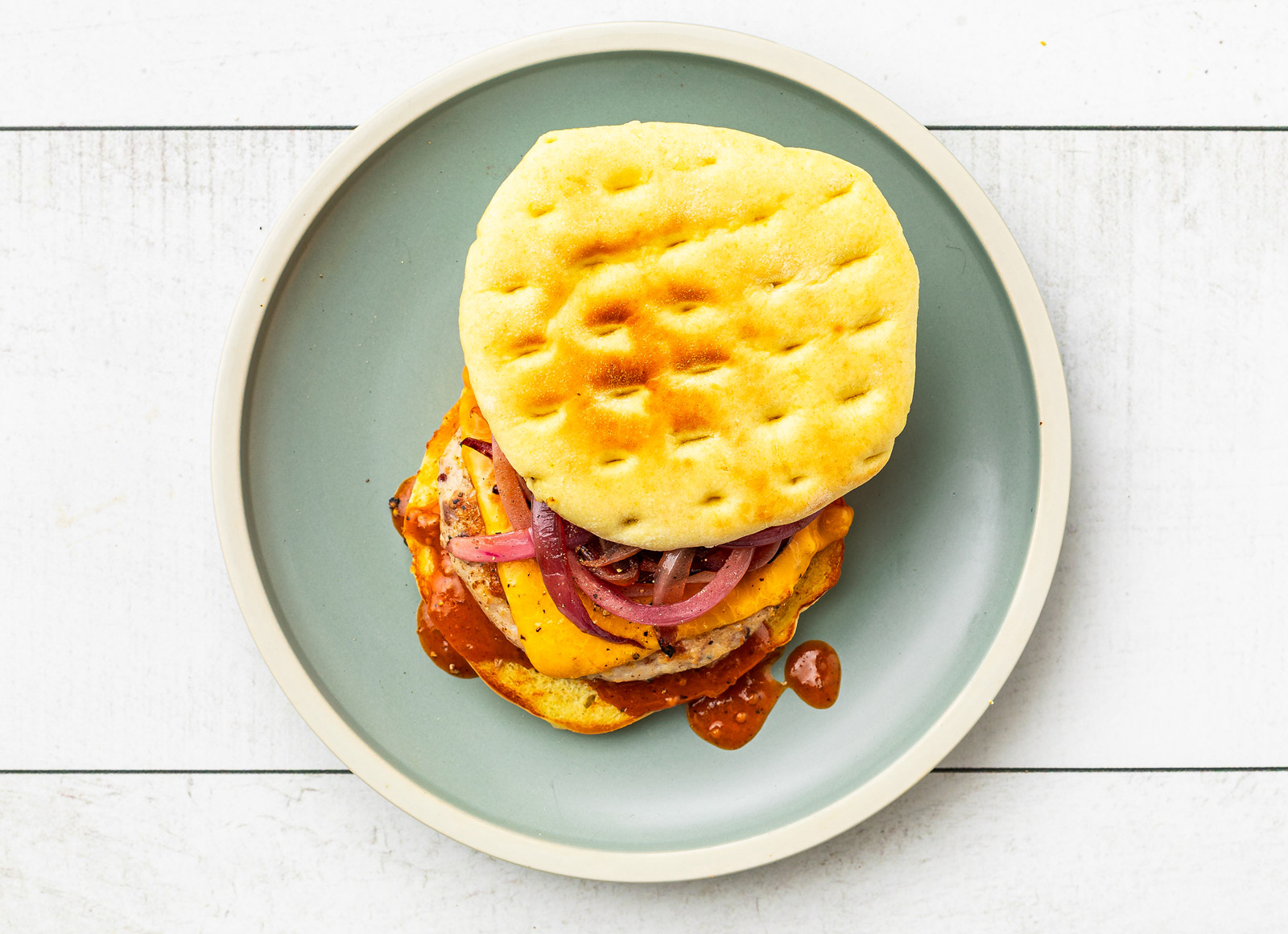 Smoky Bacon Chicken BBQ Burger with Caramelized Onions
