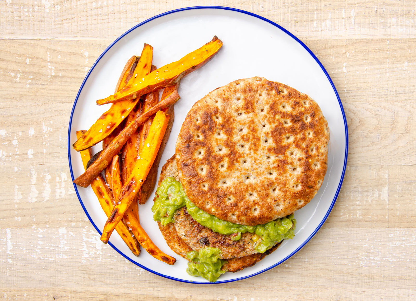 Southwestern Guac Burger + Sweet Potato Fries