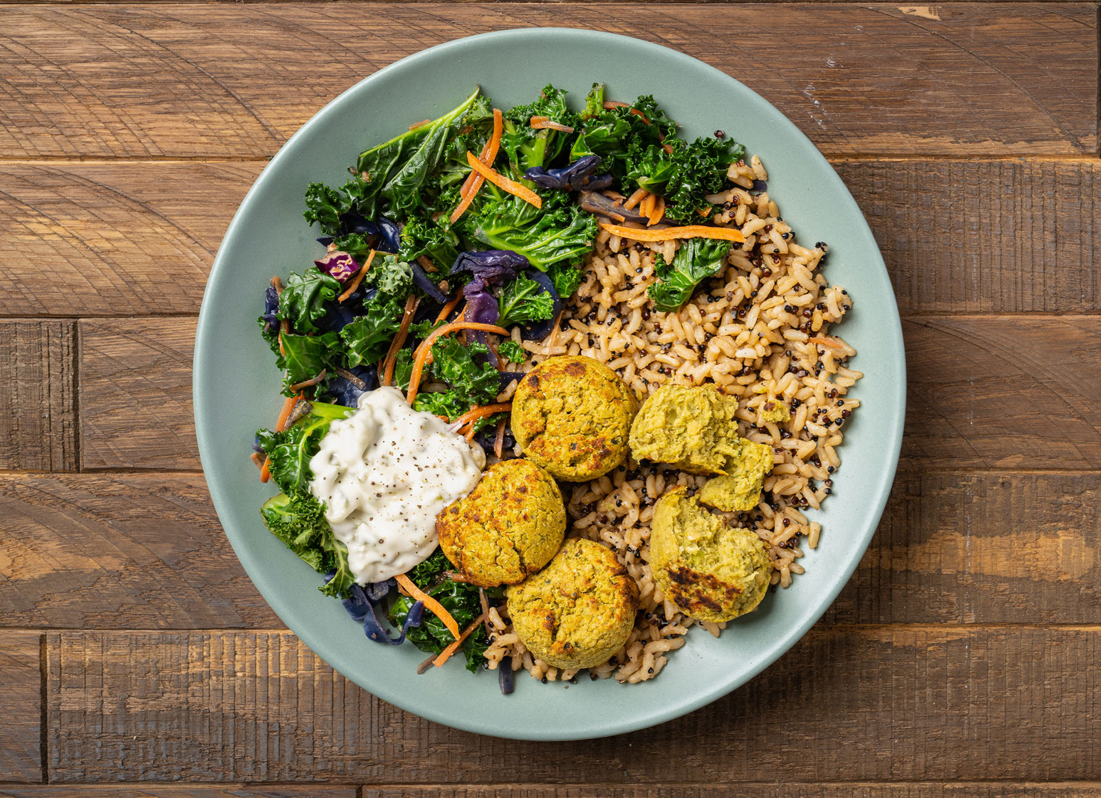 Feta Cucumber Tzatziki Dip +  Falafel Rainbow Rice Bowl