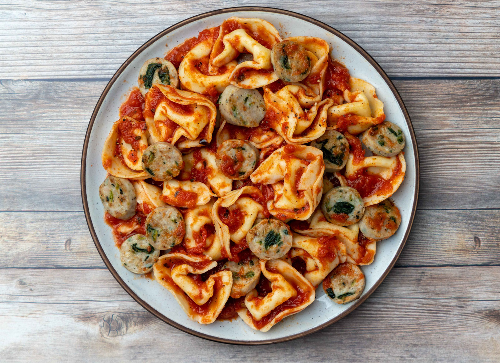 Red-Sauce Tortelloni with Browned Sausage
