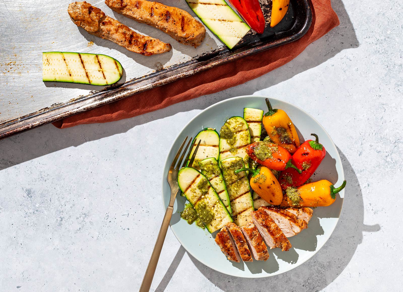 Grilled Turkey Tenderloin + Pesto Grilled Veggies