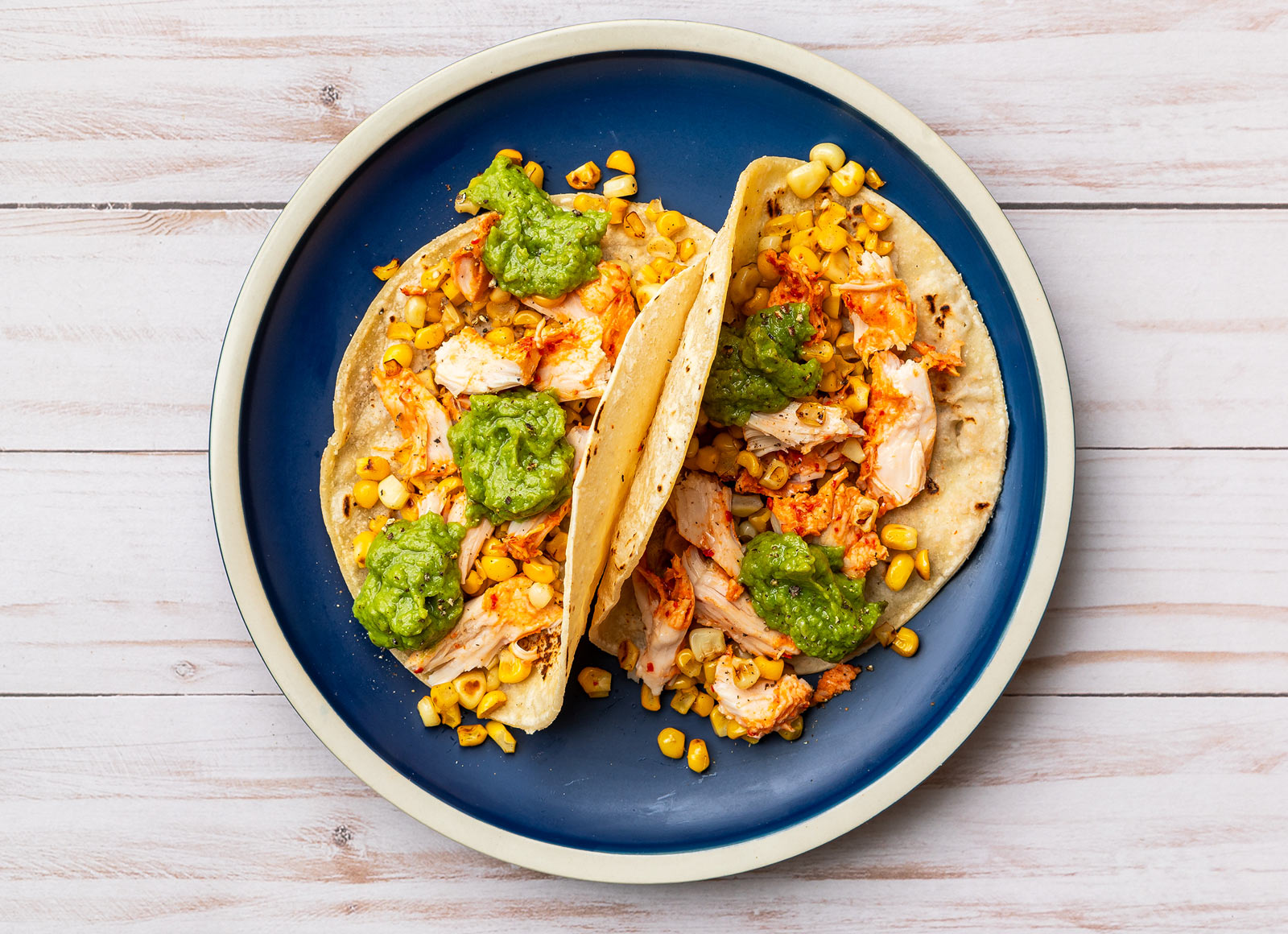 Chile Chicken + Corn Tacos with Guac