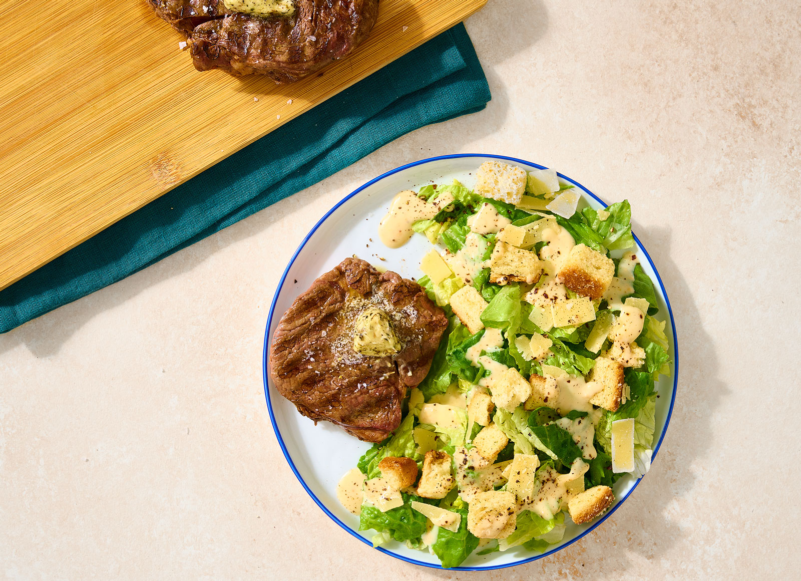  Grilled Ribeye Steak + Caesar Salad