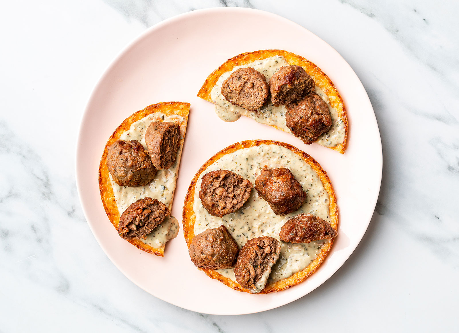 Creamy Spinach Artichoke + Meatball Cauliflower Toast