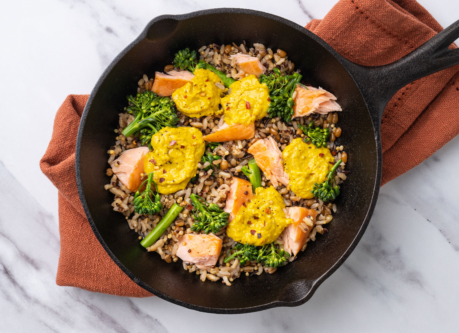 Curry Roast Salmon + Broccoli with Grains
