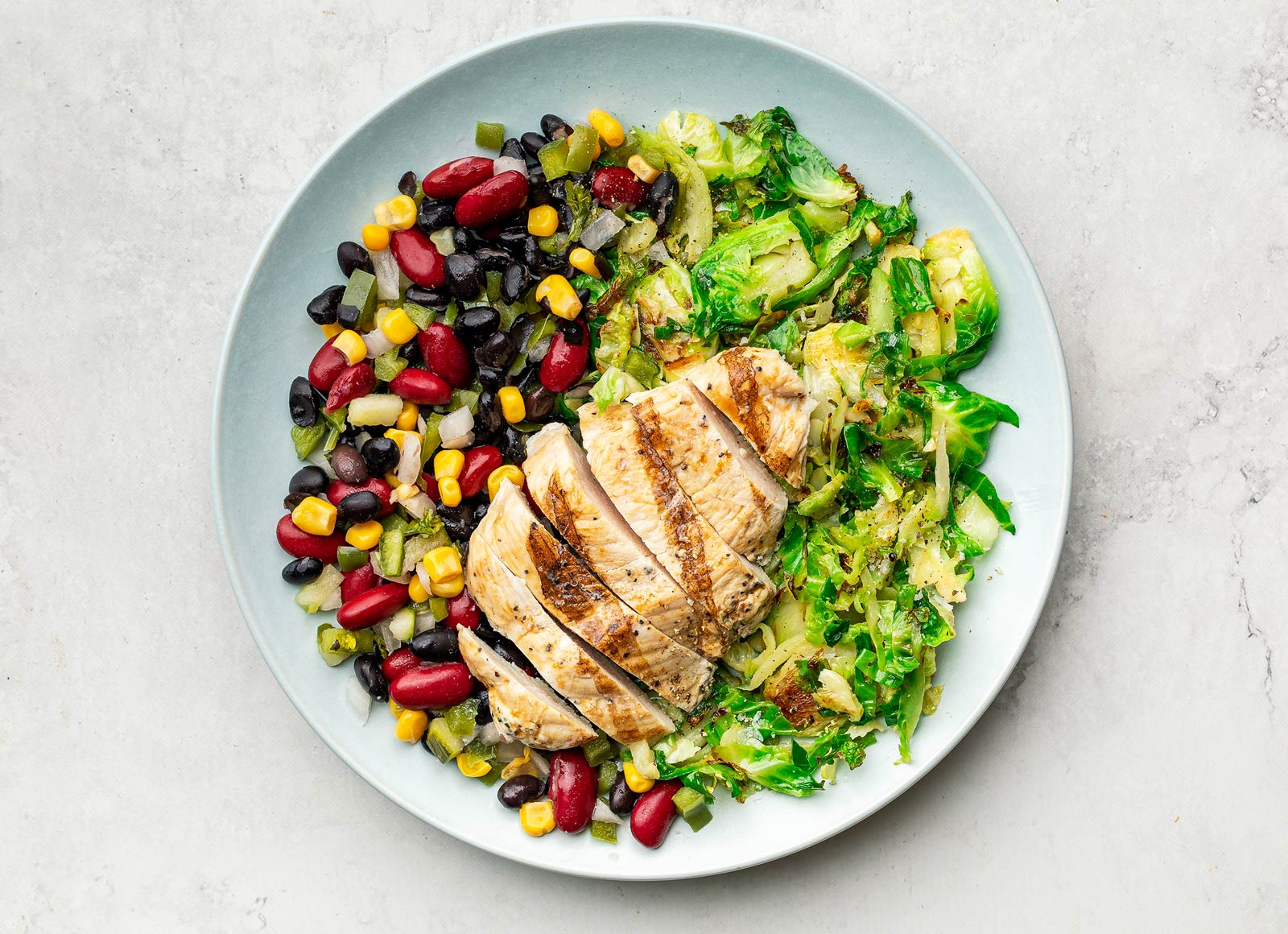 Grilled Chicken with Brussels + Corn Salad