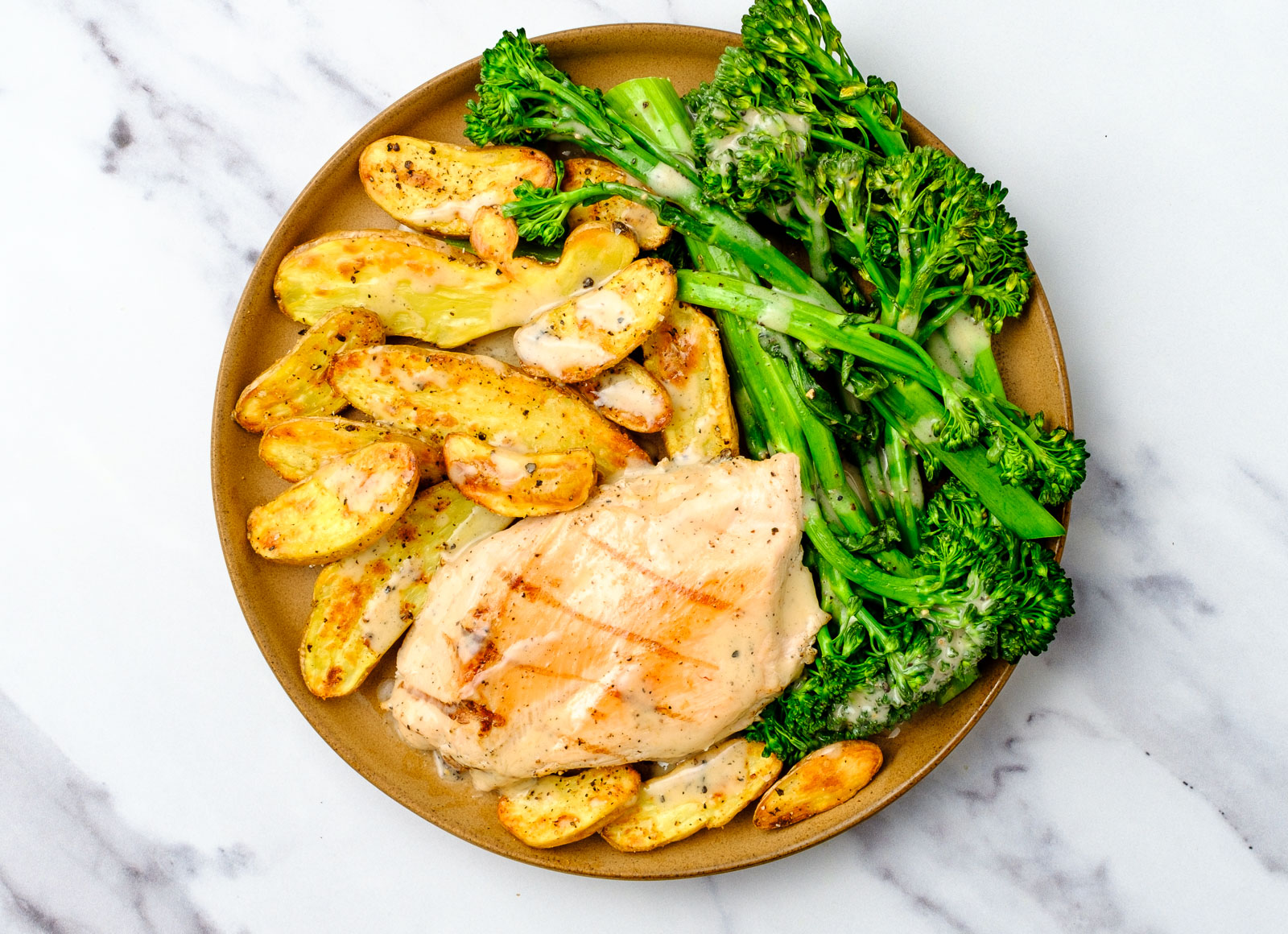 Creamy Caesar Grilled Seasoned Chicken Breast + Crispy Potatoes