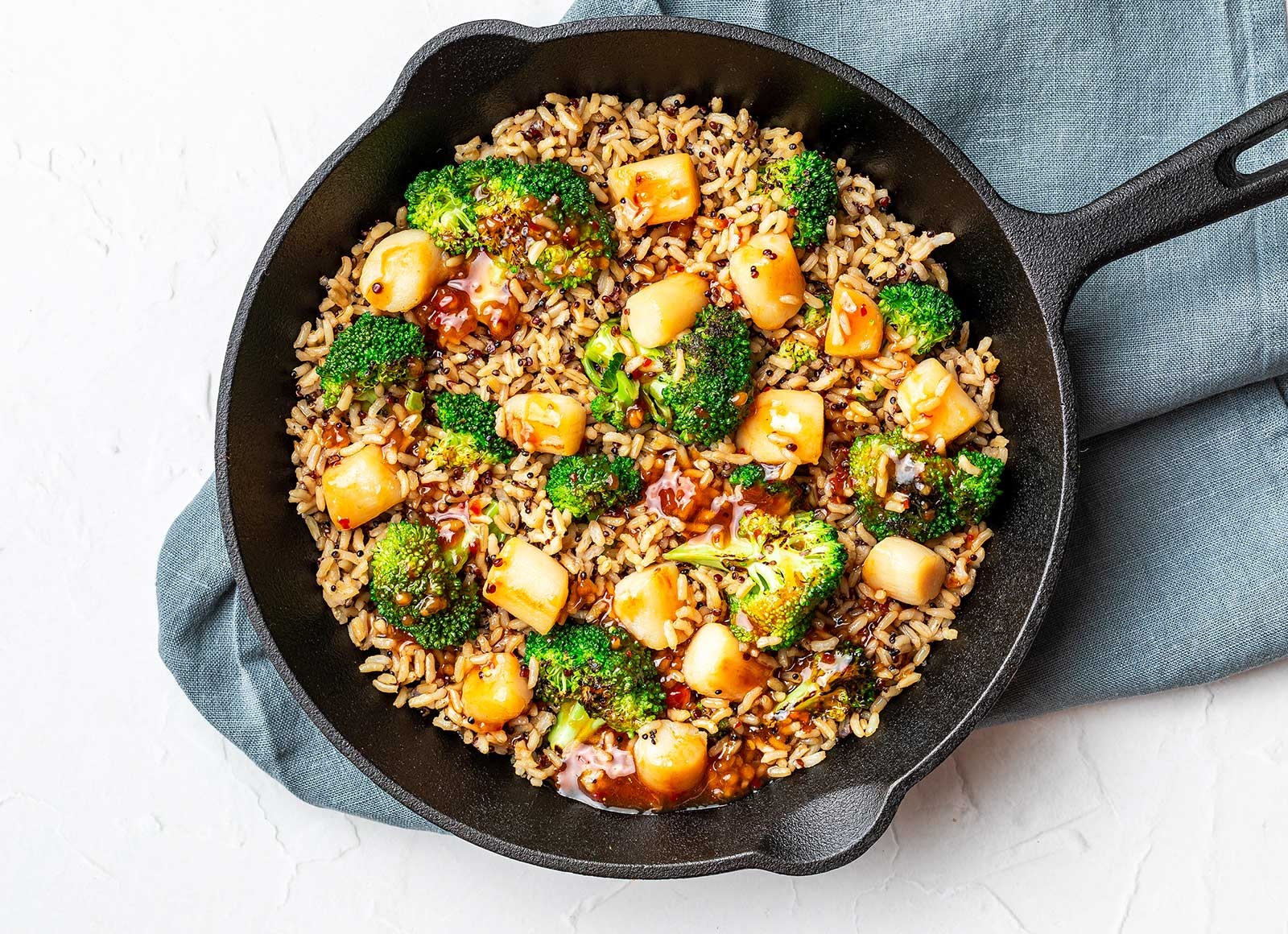 Sesame Ginger Scallops + Broccoli Florets Stir-Fry
