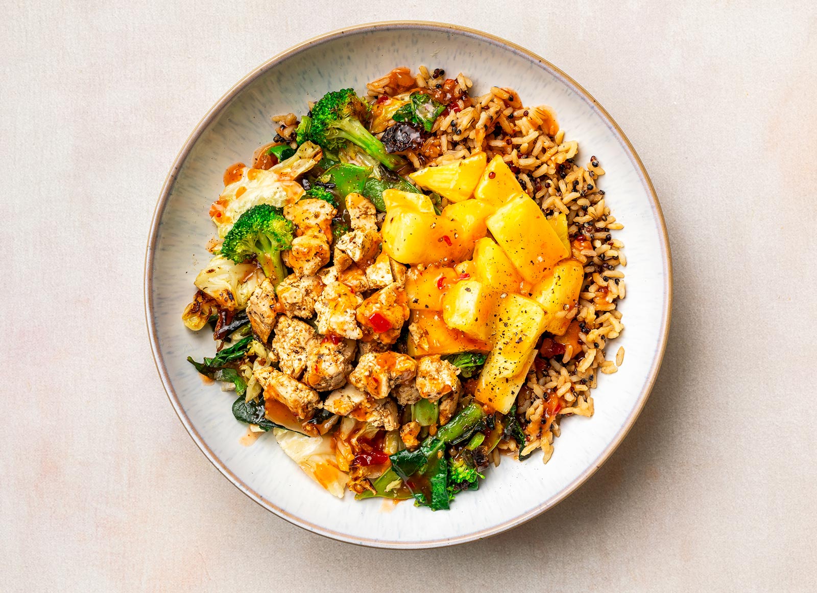 Sweet Chili Savory Spiced Tofu Bites Pineapple Grain Bowl
