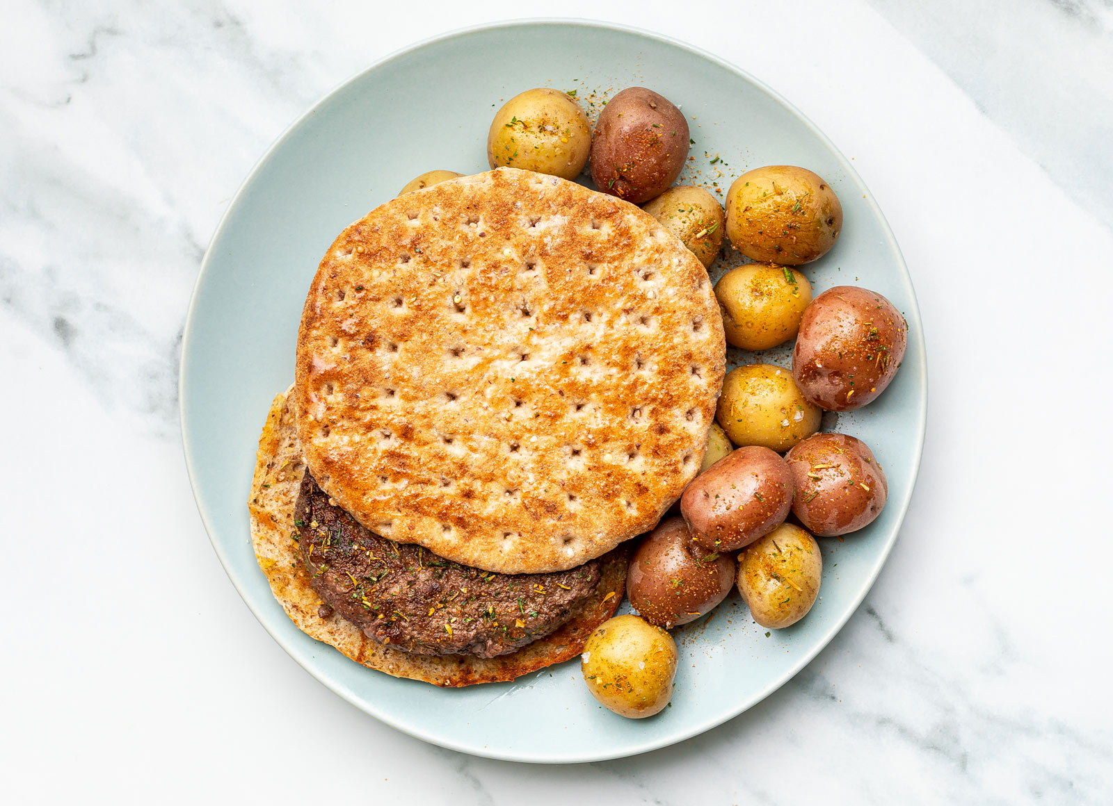 Simple Bison Burger + Herby Potatoes