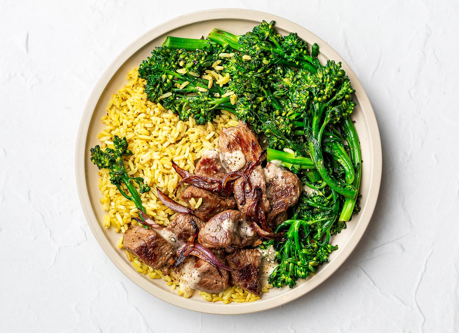 Seared Lamb with Seasoned Jasmine Rice + Baby Broccoli