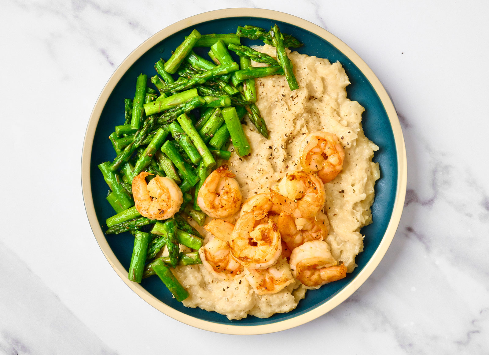 Shrimp + Asparagus with Cauli Mash | Hungryroot