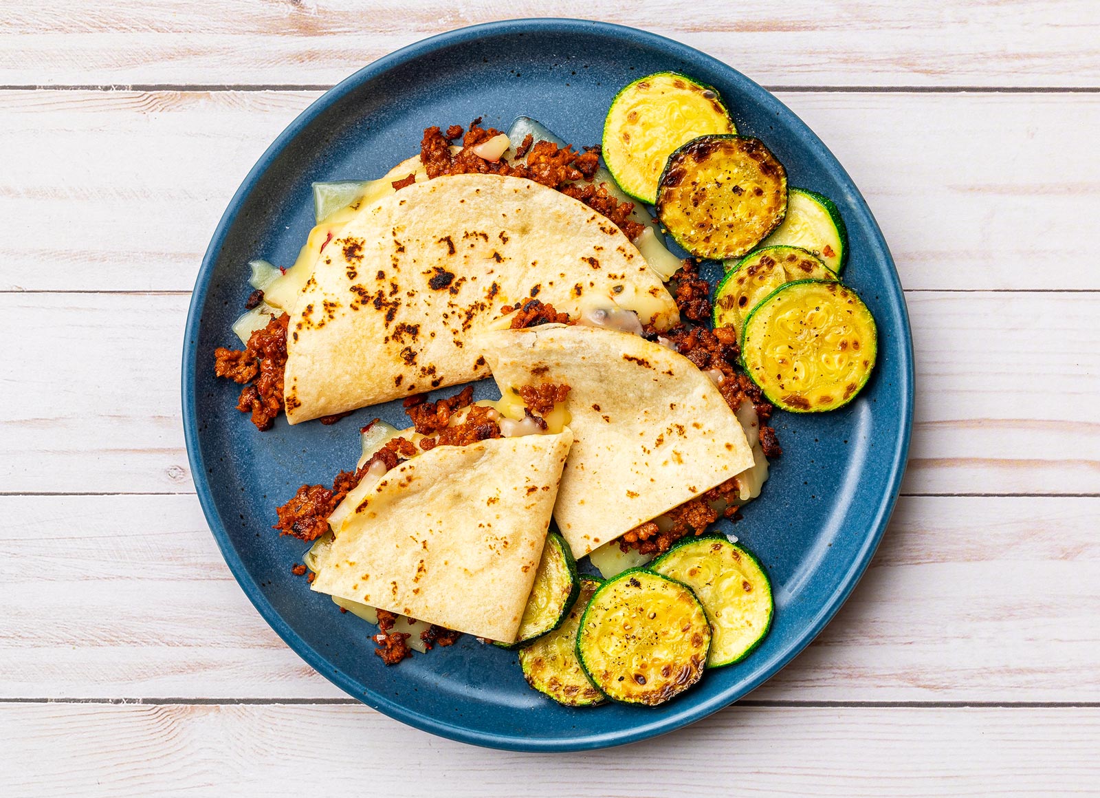 Plant-Based Chorizo Quesadilla with Zucchini