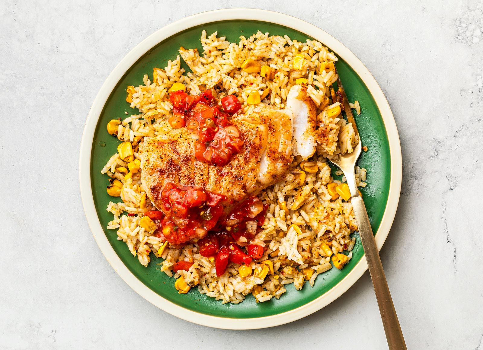 Roasted Cod + Mexican Street Corn Rice