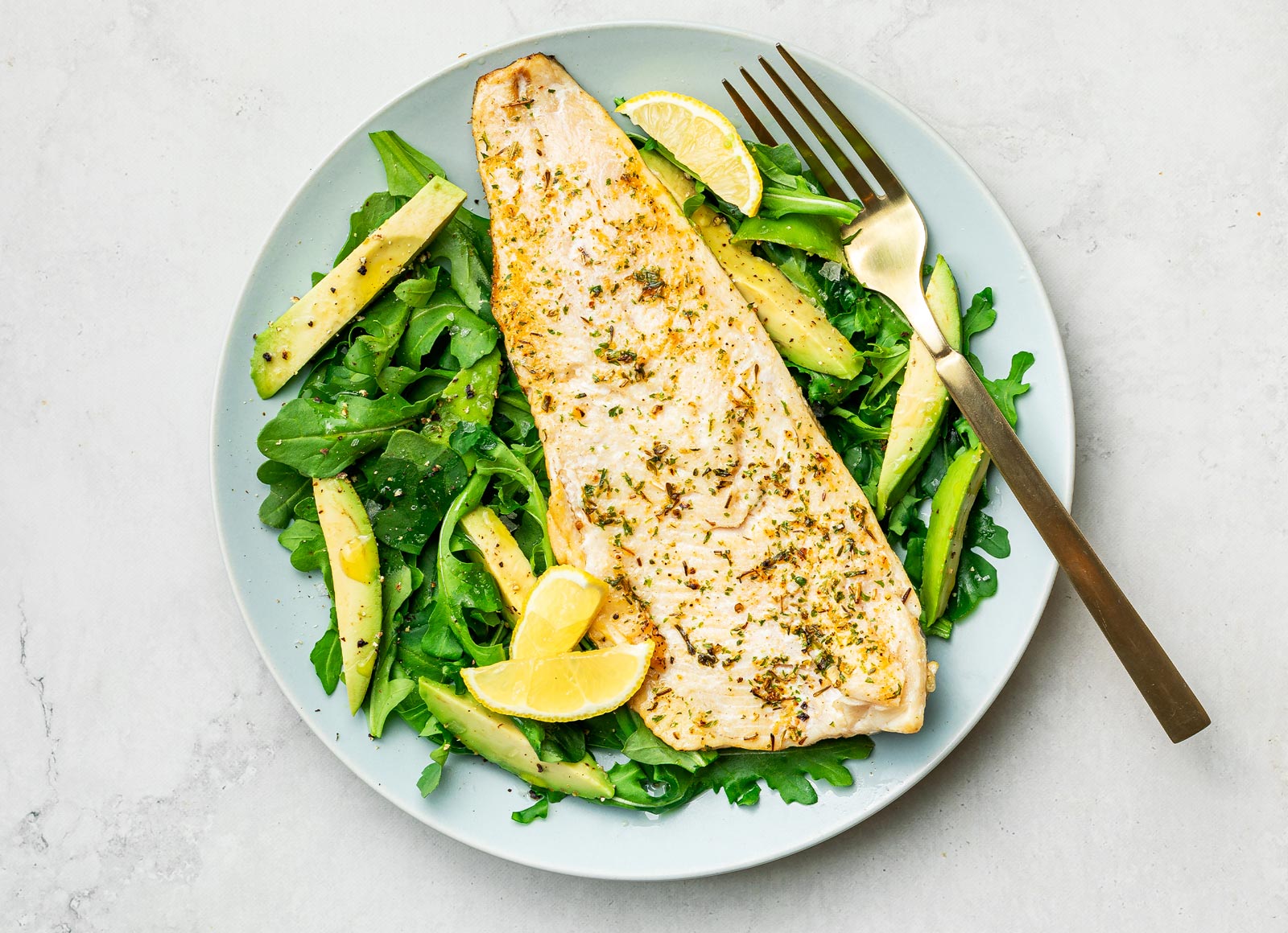 Herby  Ranch Trout + Lemony Avocado Salad