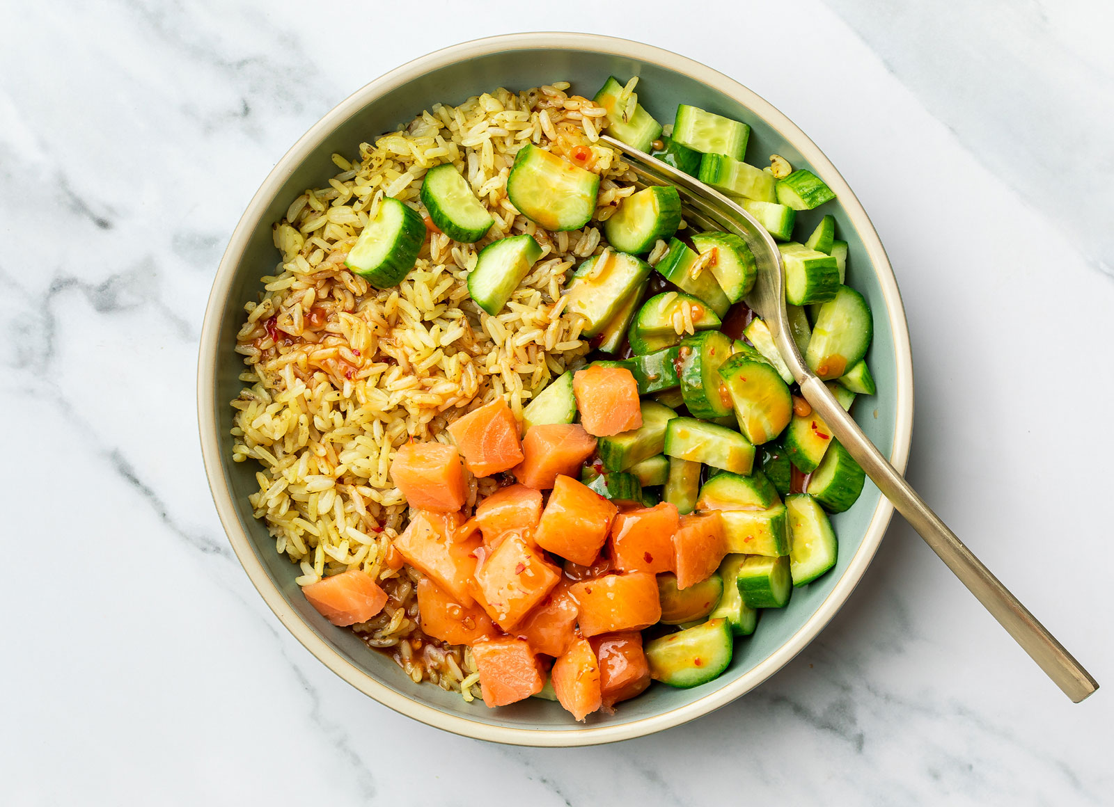 Gingery Poké Salmon + Crisp Cucumber Bowl