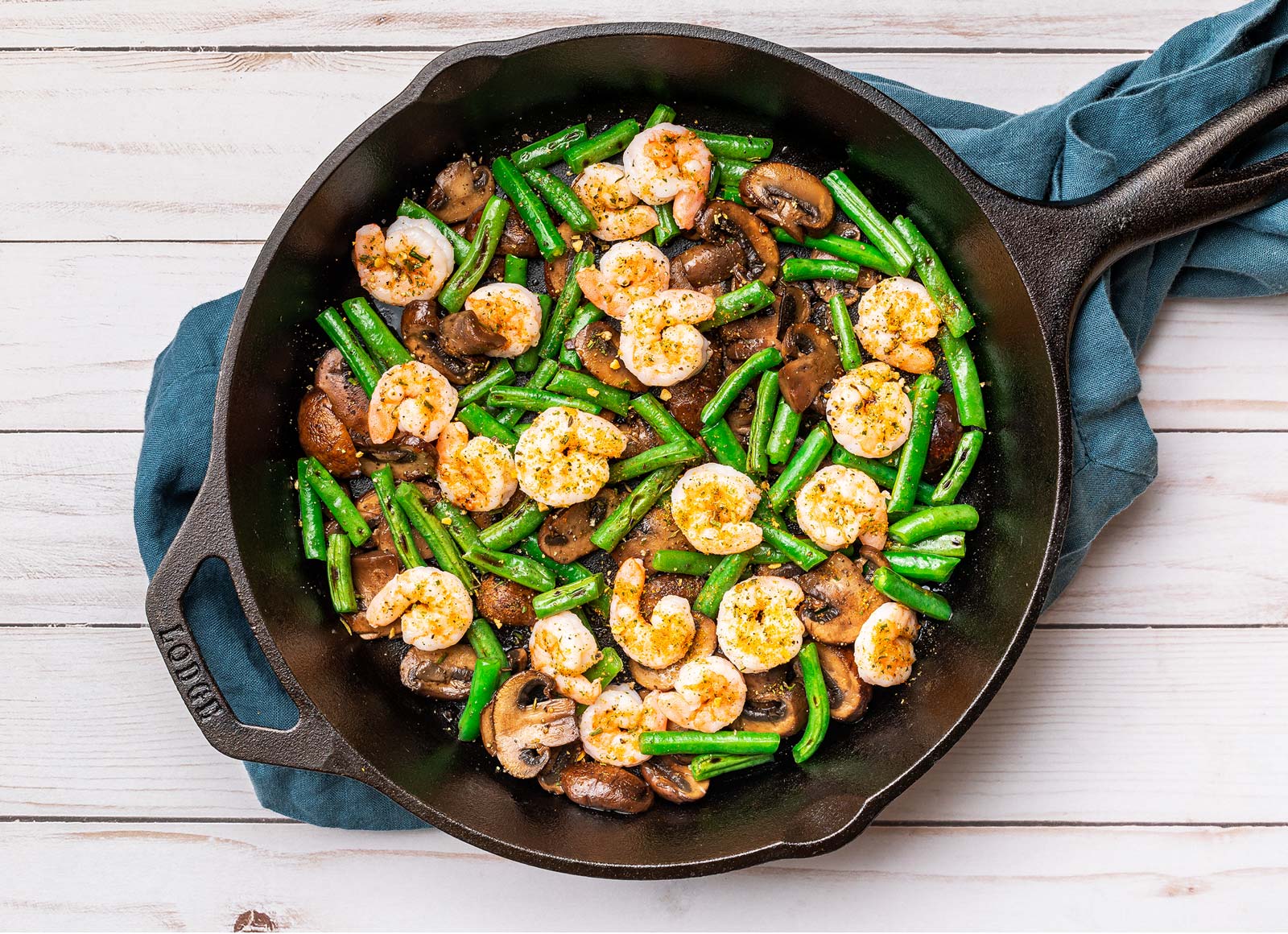 Garlic Gulf Shrimp with Mushrooms + Green Beans