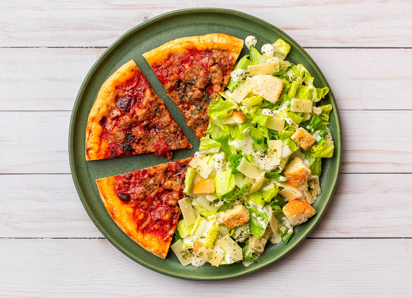 Italian Sausage Pizza + Caesar Salad