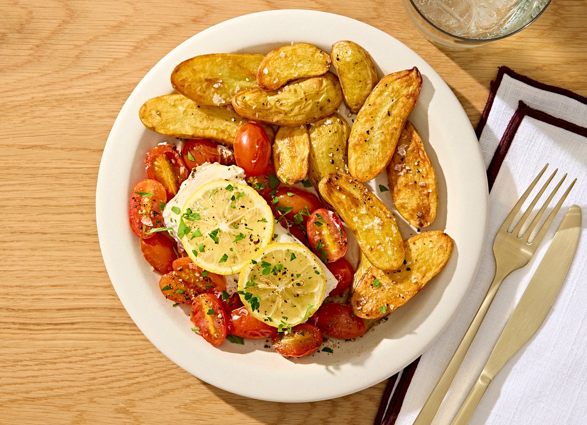 America's Test Kitchen Lemon-Poached Halibut with Roasted Fingerling Potatoes