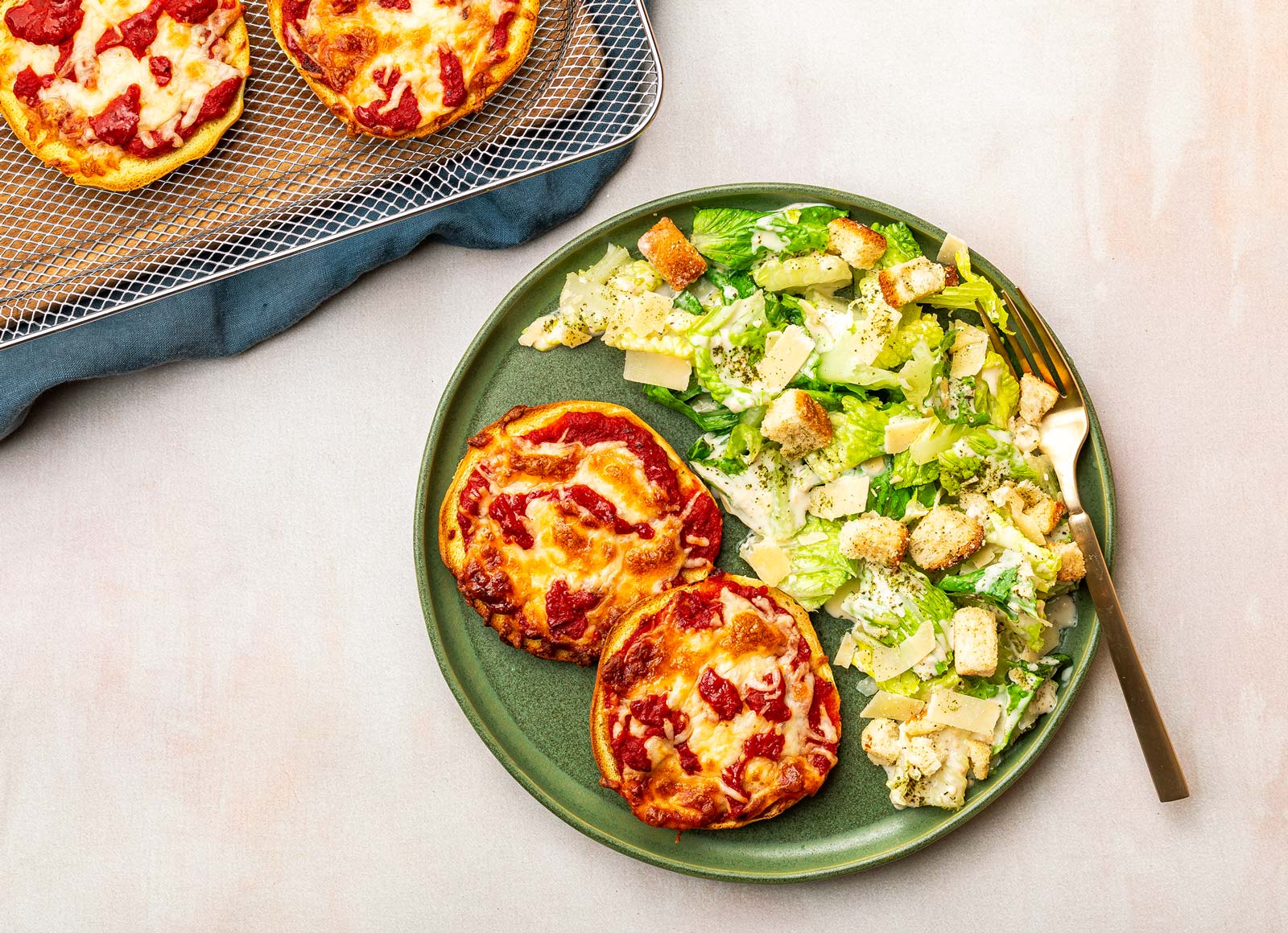 Air Fryer Brioche Pizzas + Caesar Salad