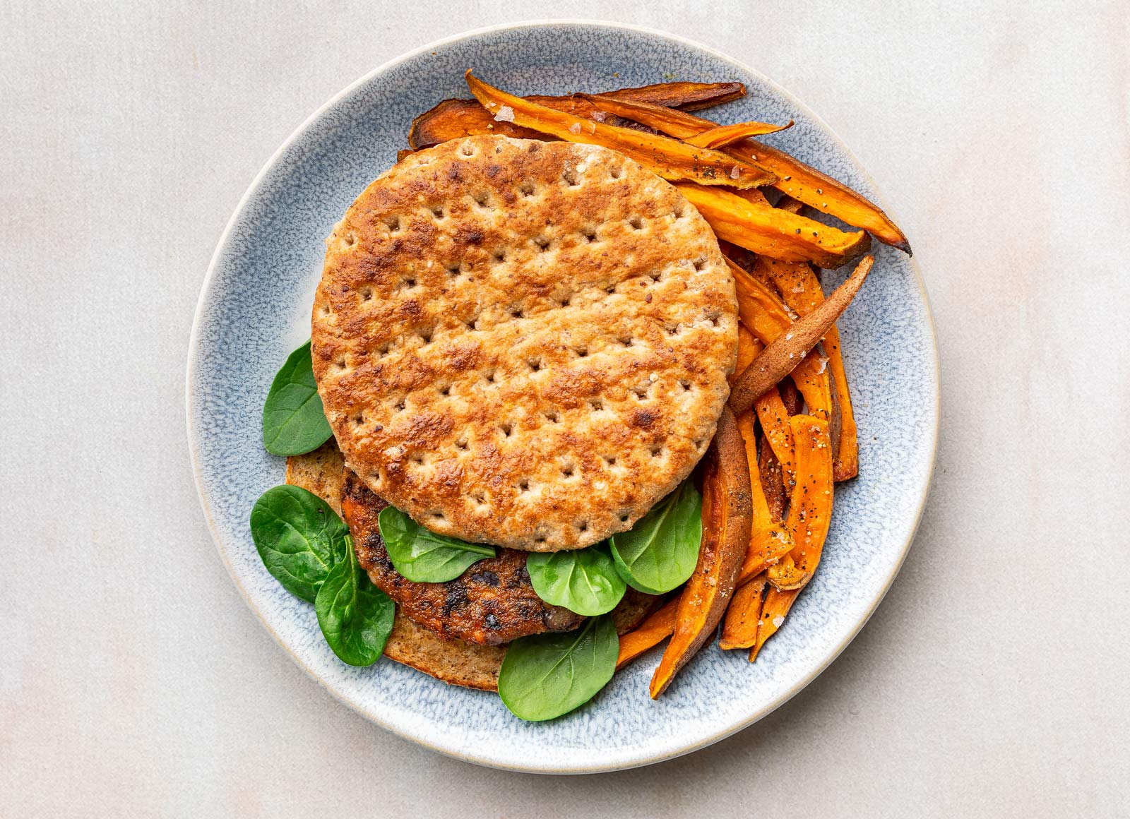 Easy Black Bean-y Burger + Sweet Potato Fries