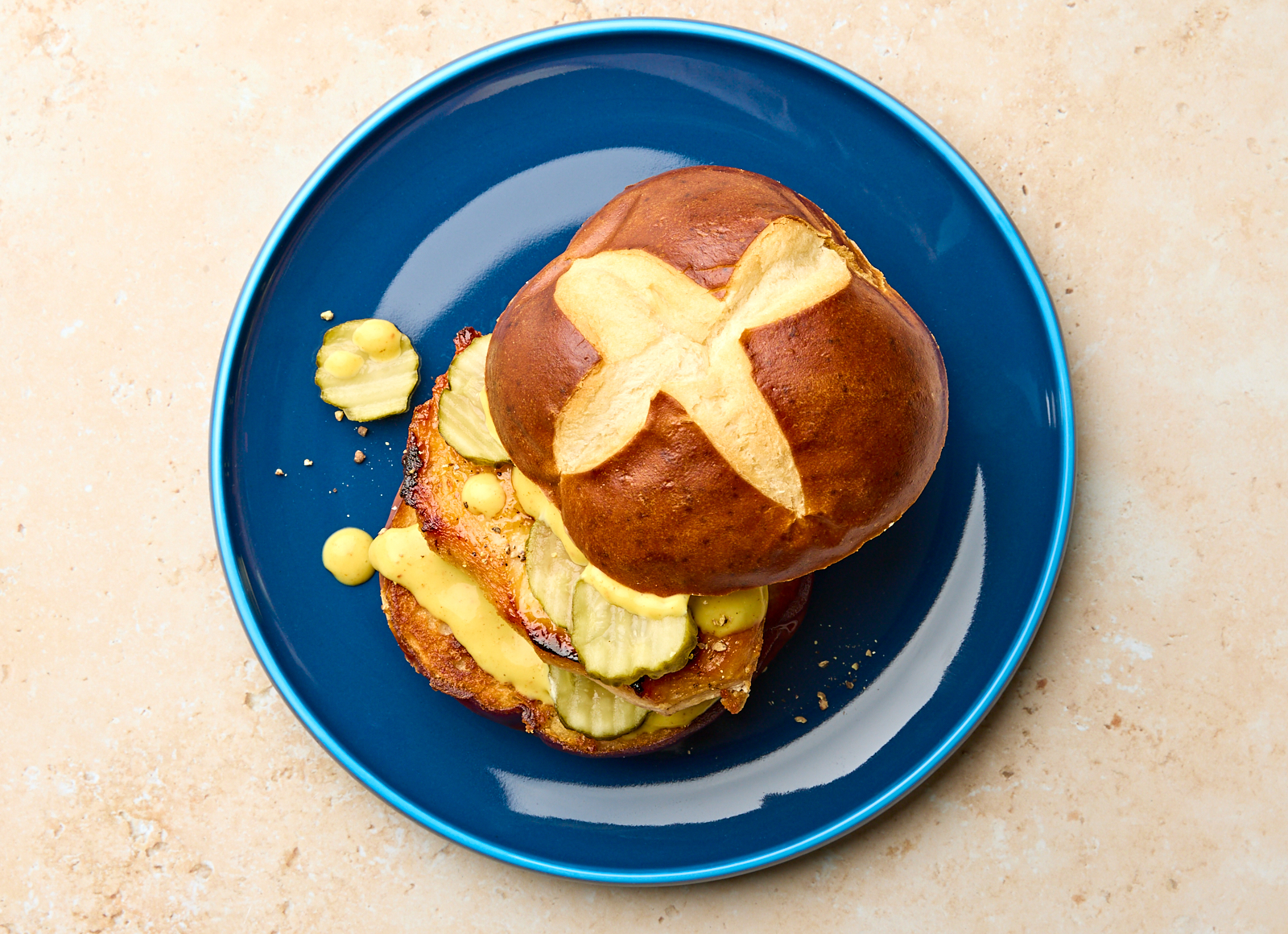 Honey Mustard Chicken Pretzel Sandwich