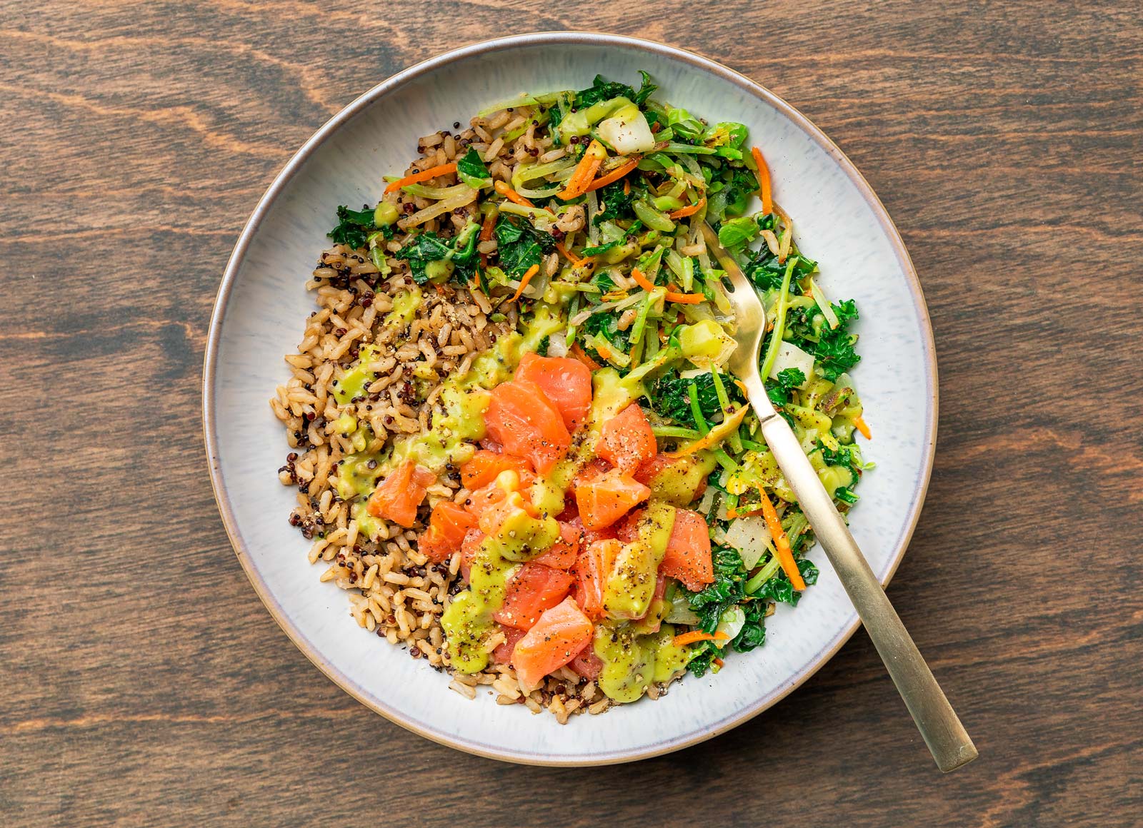 Super Poké Salmon + Avocado Brown Rice Quinoa Blend Bowl