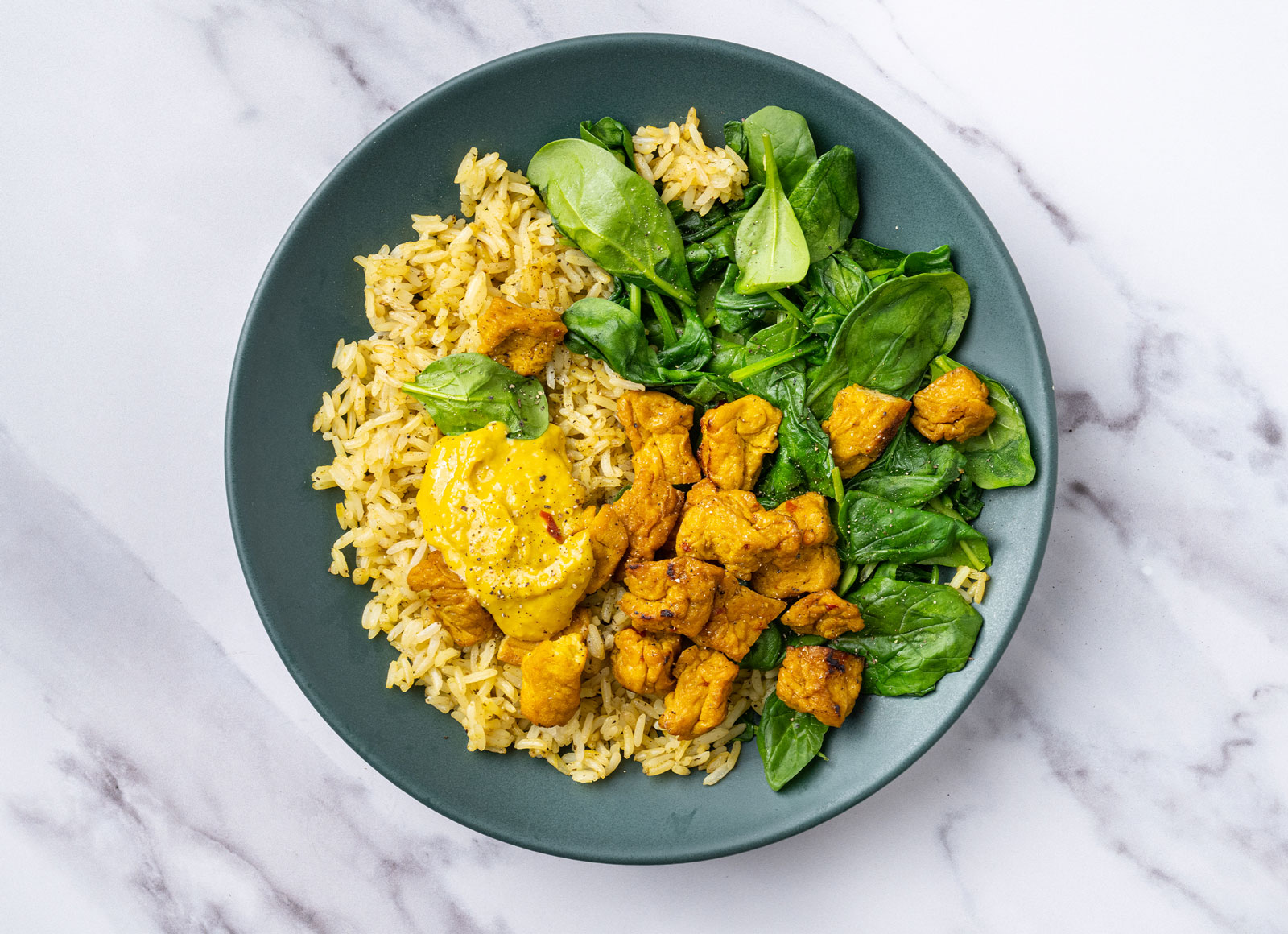 Curry Tofu + Baby Spinach Rice Bowl