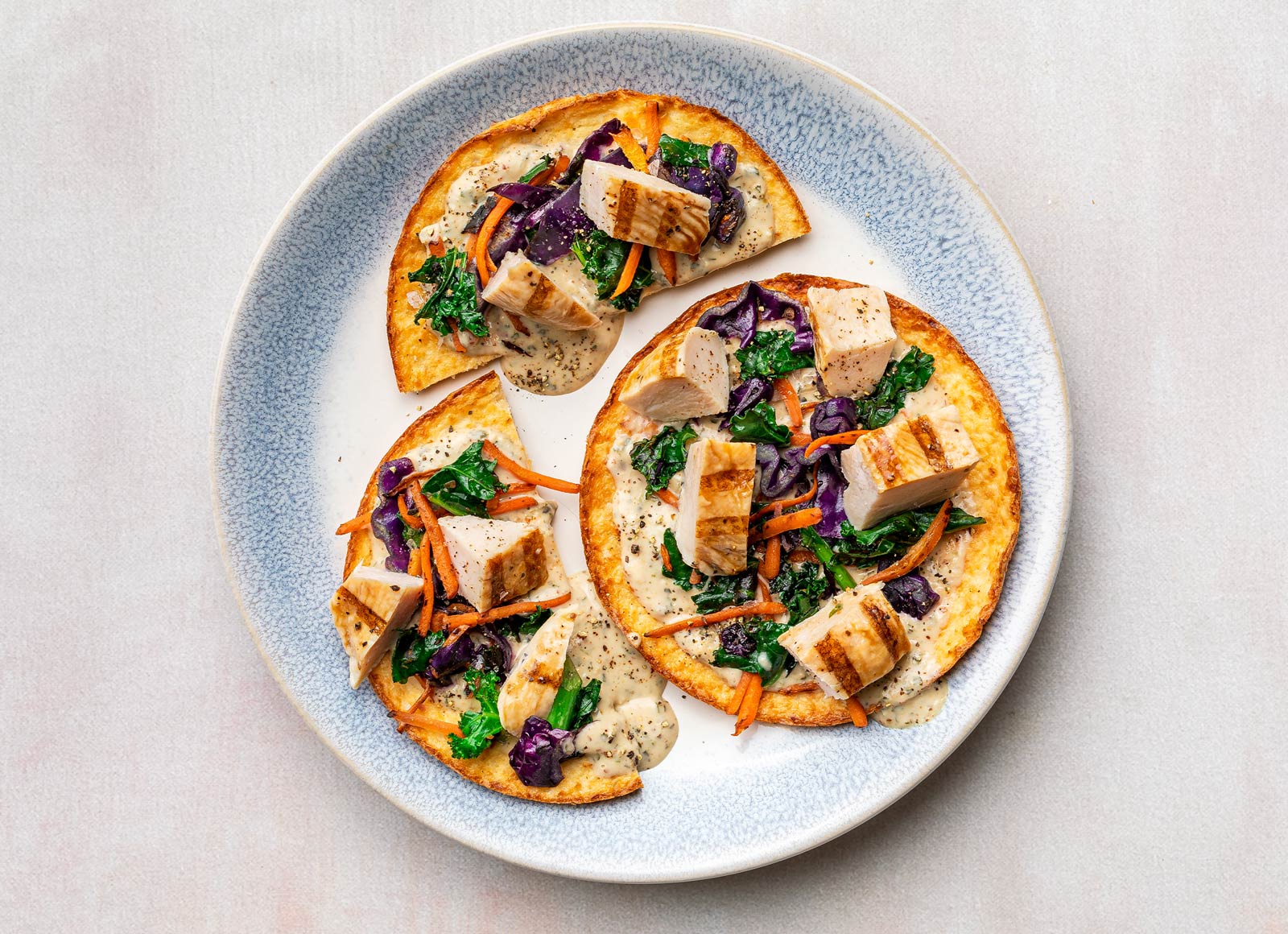 Rainbow Grilled Seasoned Chicken Breast Cauliflower Toasts