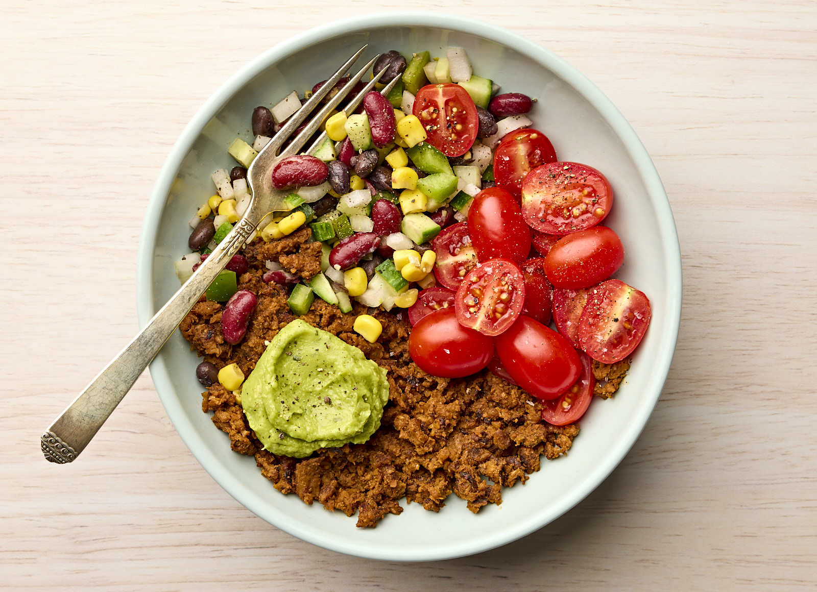 Chorizo Black Cucumber Corn Bean Salad Bowl + Guacamole