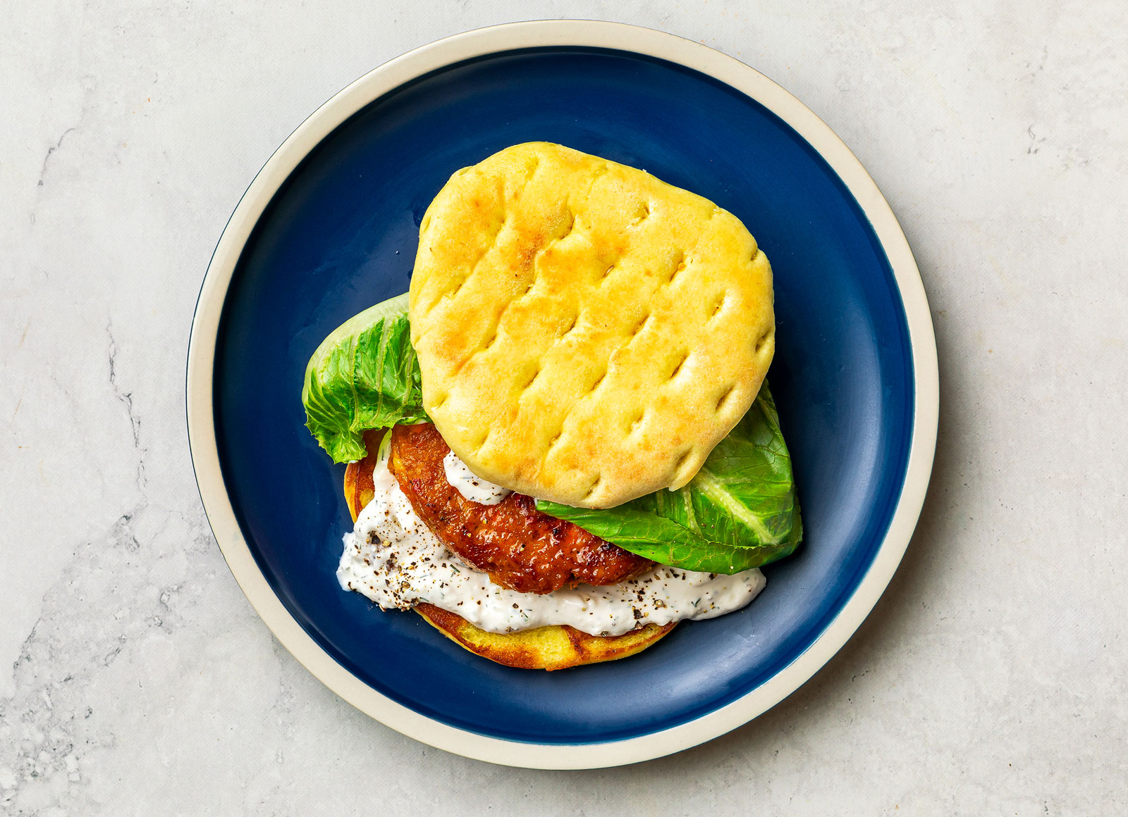 Feta Tzatziki Sweet Potato Veggie Burger