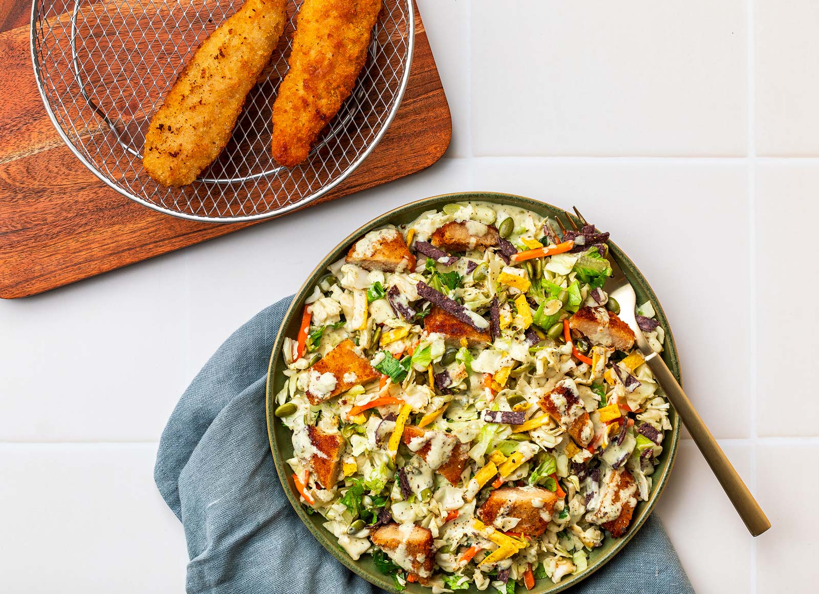 Southwest Chopped Salad with Air Fryer "Chicken" Tenders