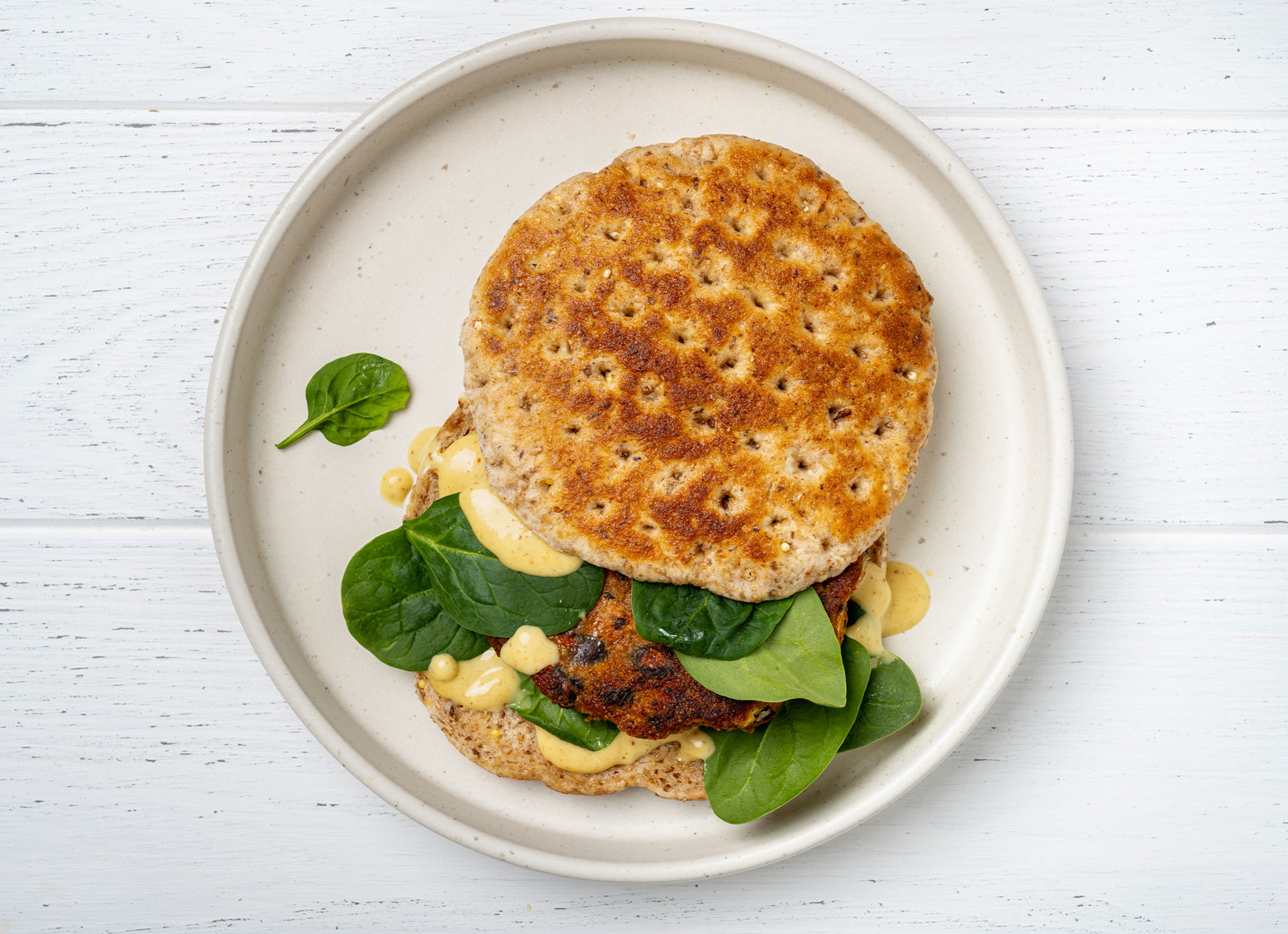 Honey Mustard Black Bean Burger with Baby Spinach