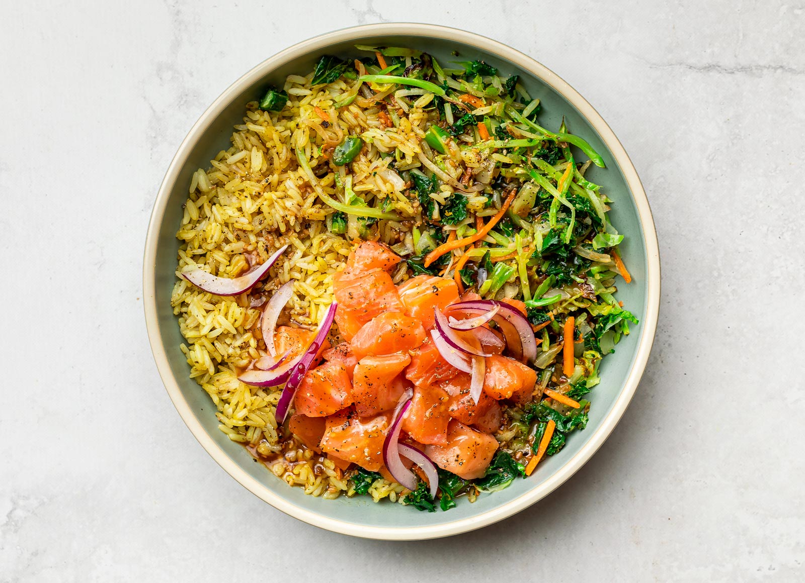 Super Crunch Salmon Poke Bowl with Seasoned Jasmine Rice