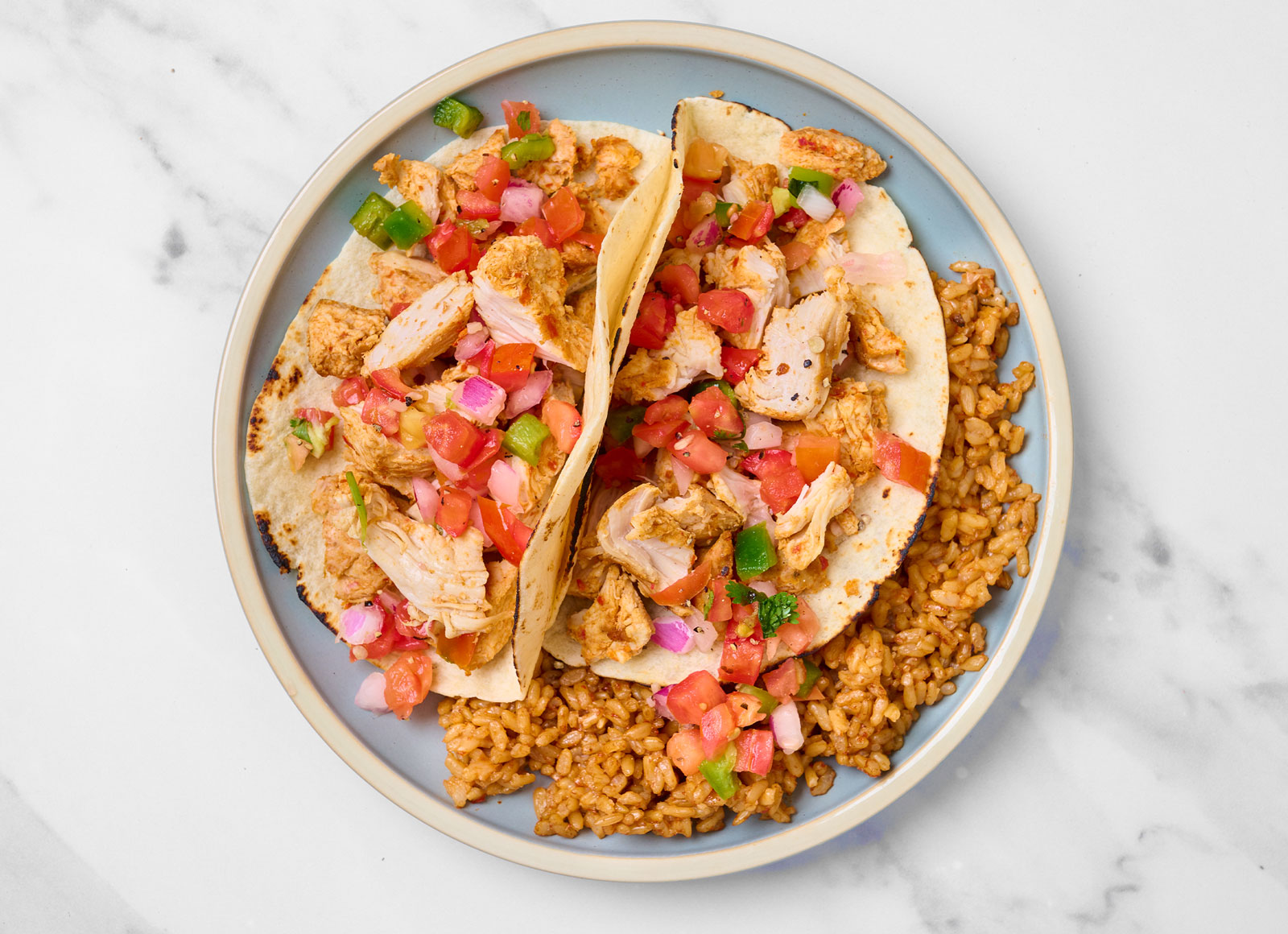 Chicken Tacos with Fresh Salsa + Mexican Rice