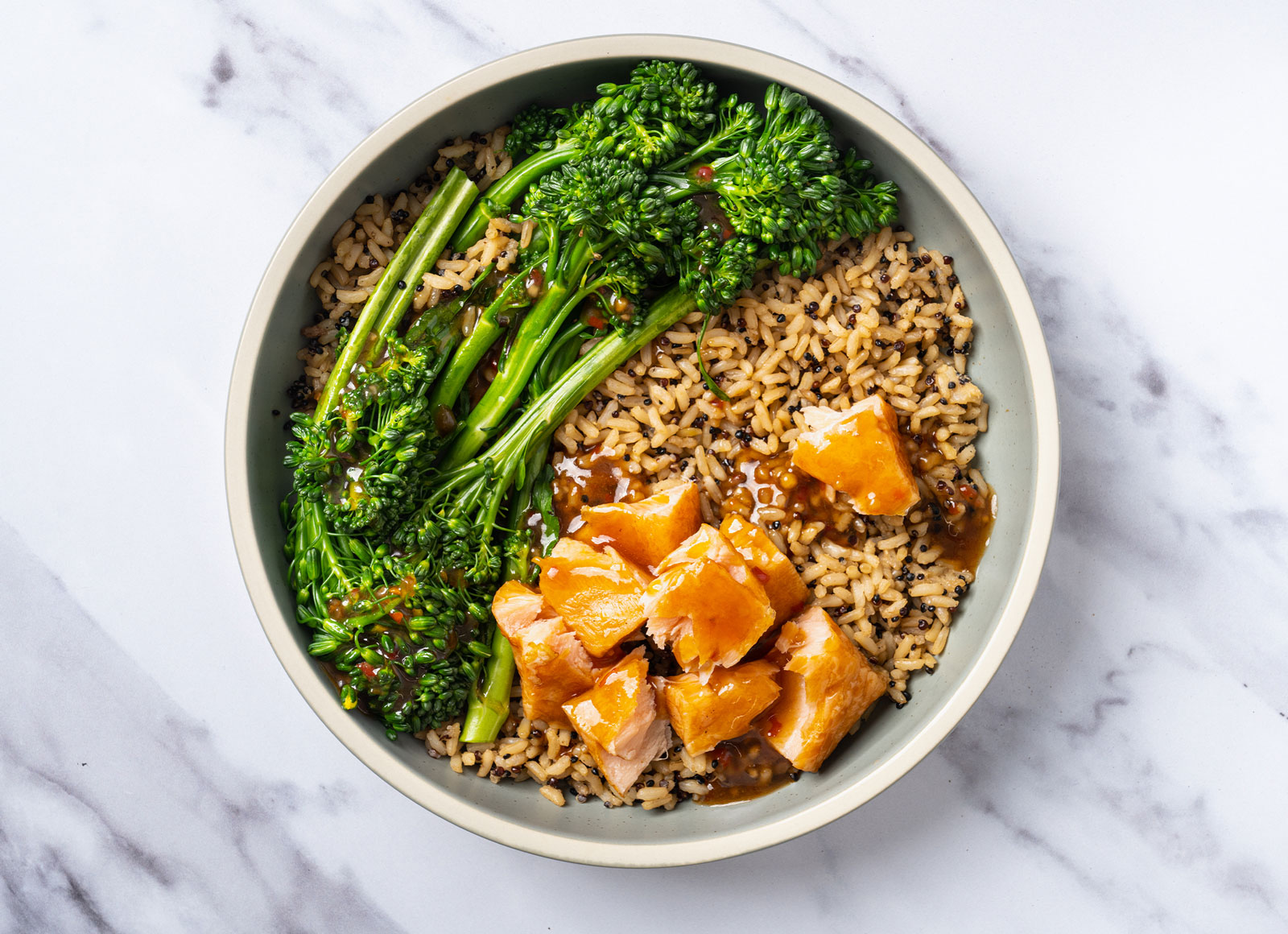 Gingery Roasted Salmon + Baby Broccoli Rice Bowl