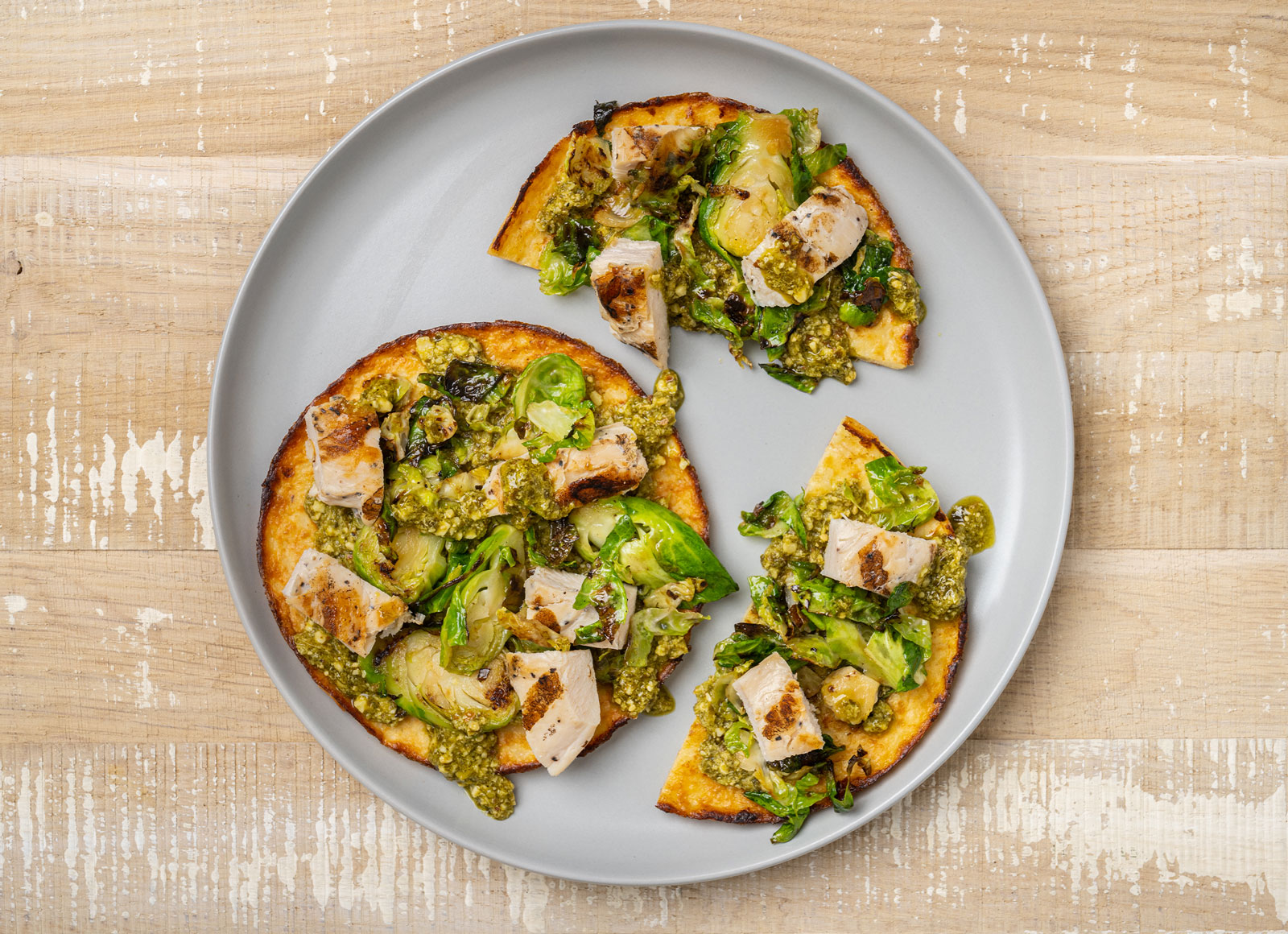 Kale Pesto Chicken Cauliflower Toast