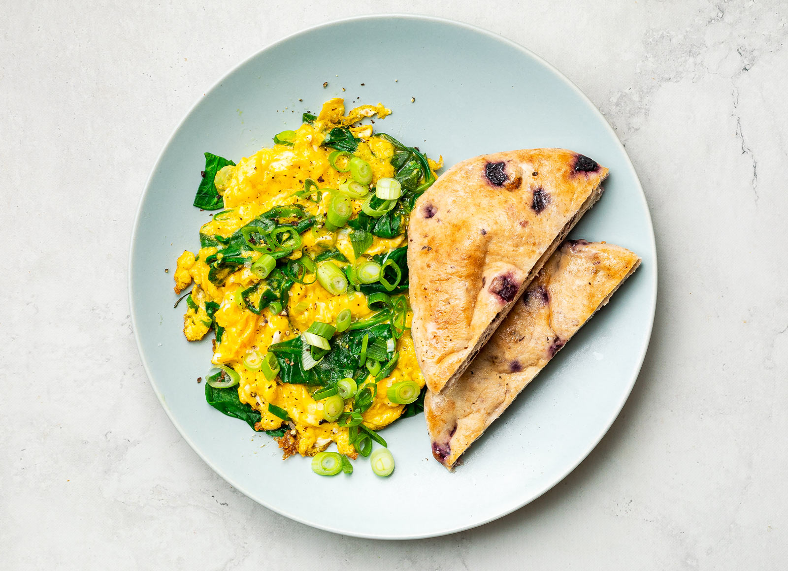 Veggie Egg Scramble + Blueberry Toast