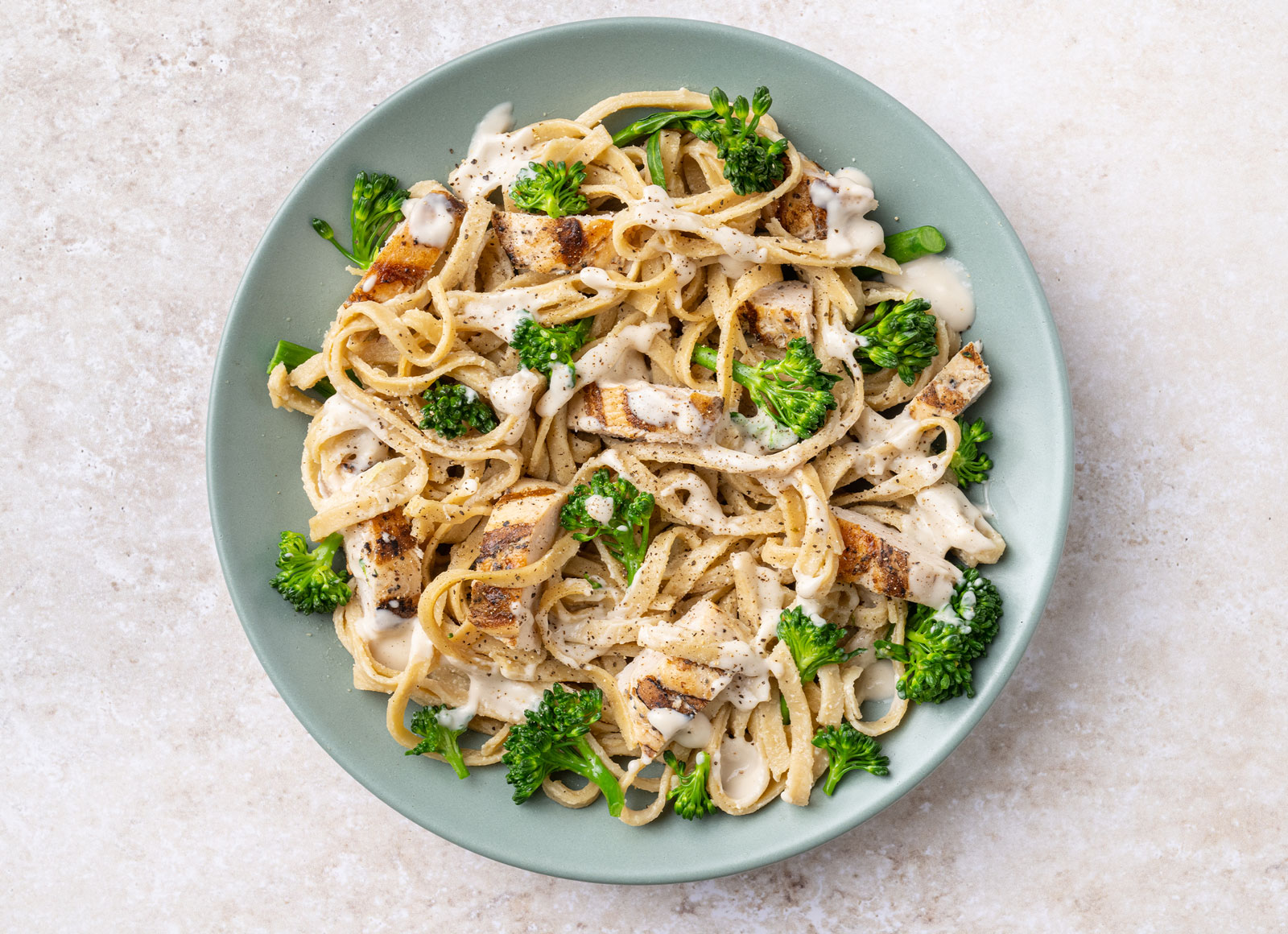 Creamy Garlic Parm Chicken + Broccoli Linguine