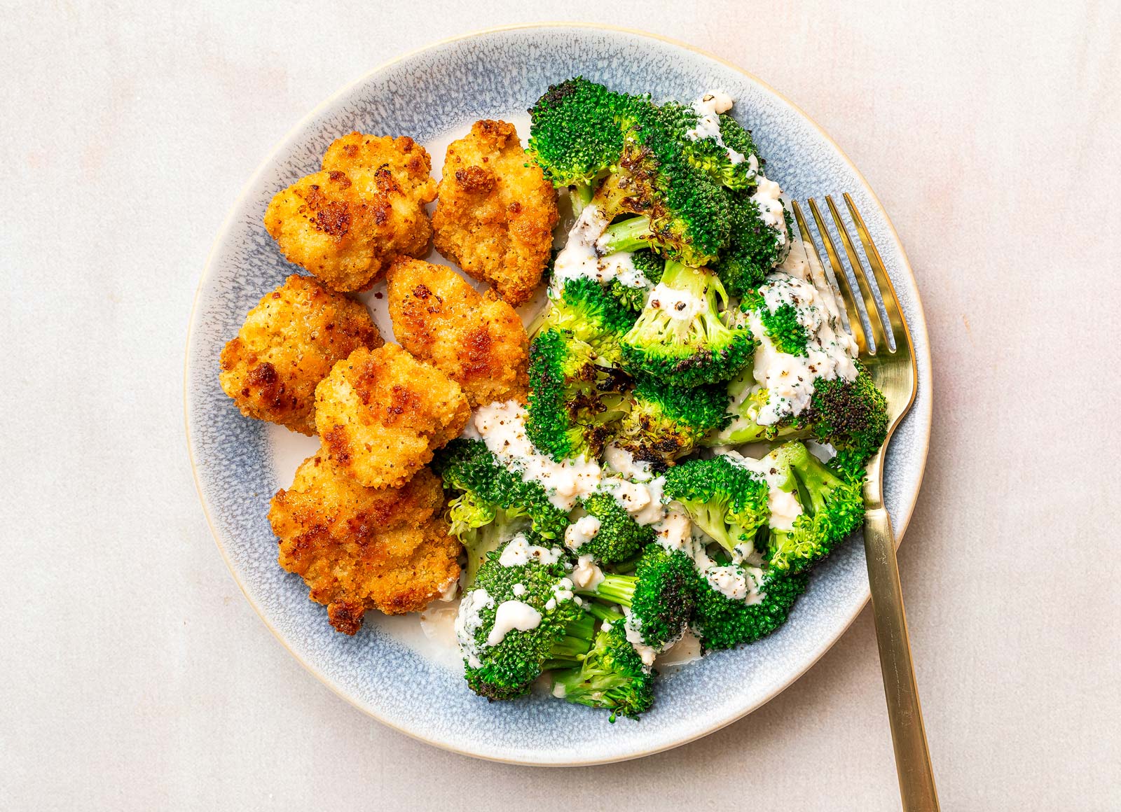 Chicken Nuggets + Creamy Cheddar Broccoli Florets