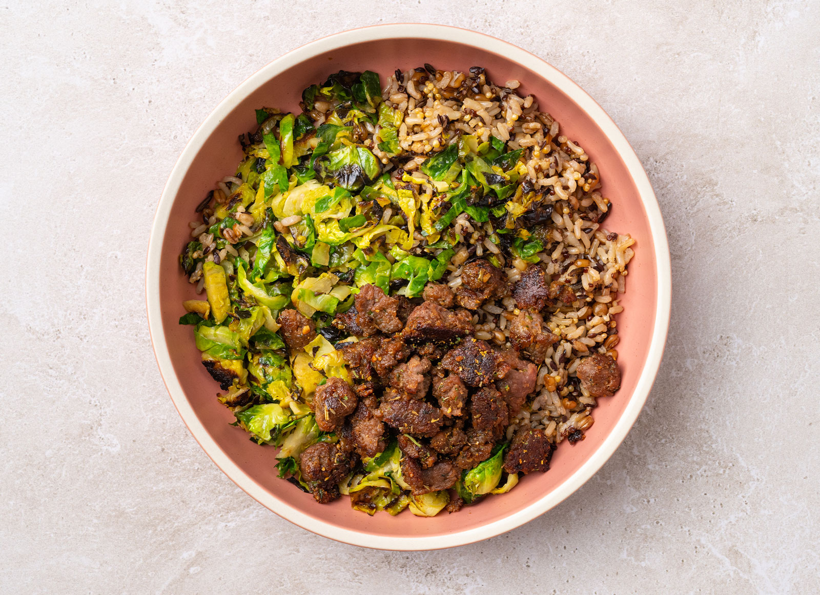 Beyond Flavorful Burger + Brussels Bowl