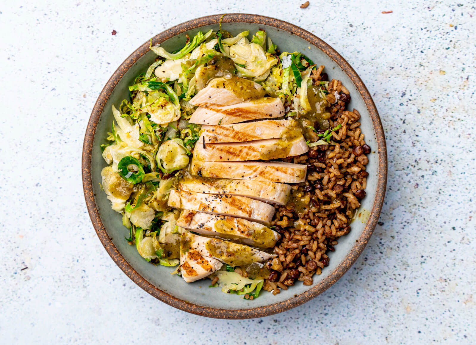Green Chile Chicken + Brussels Bowl