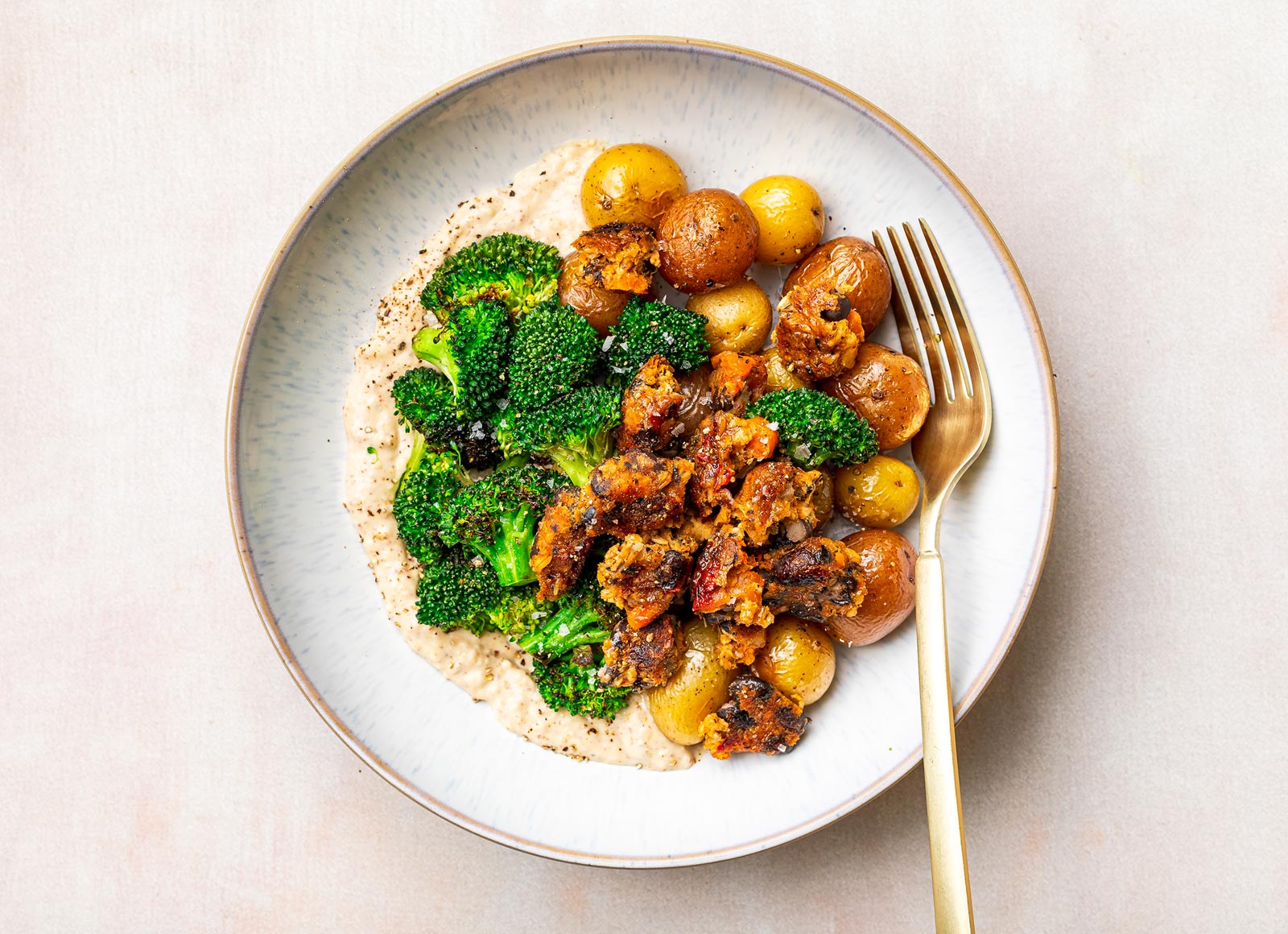 Creamy Black Bean Burger Bowl with Broccoli Florets