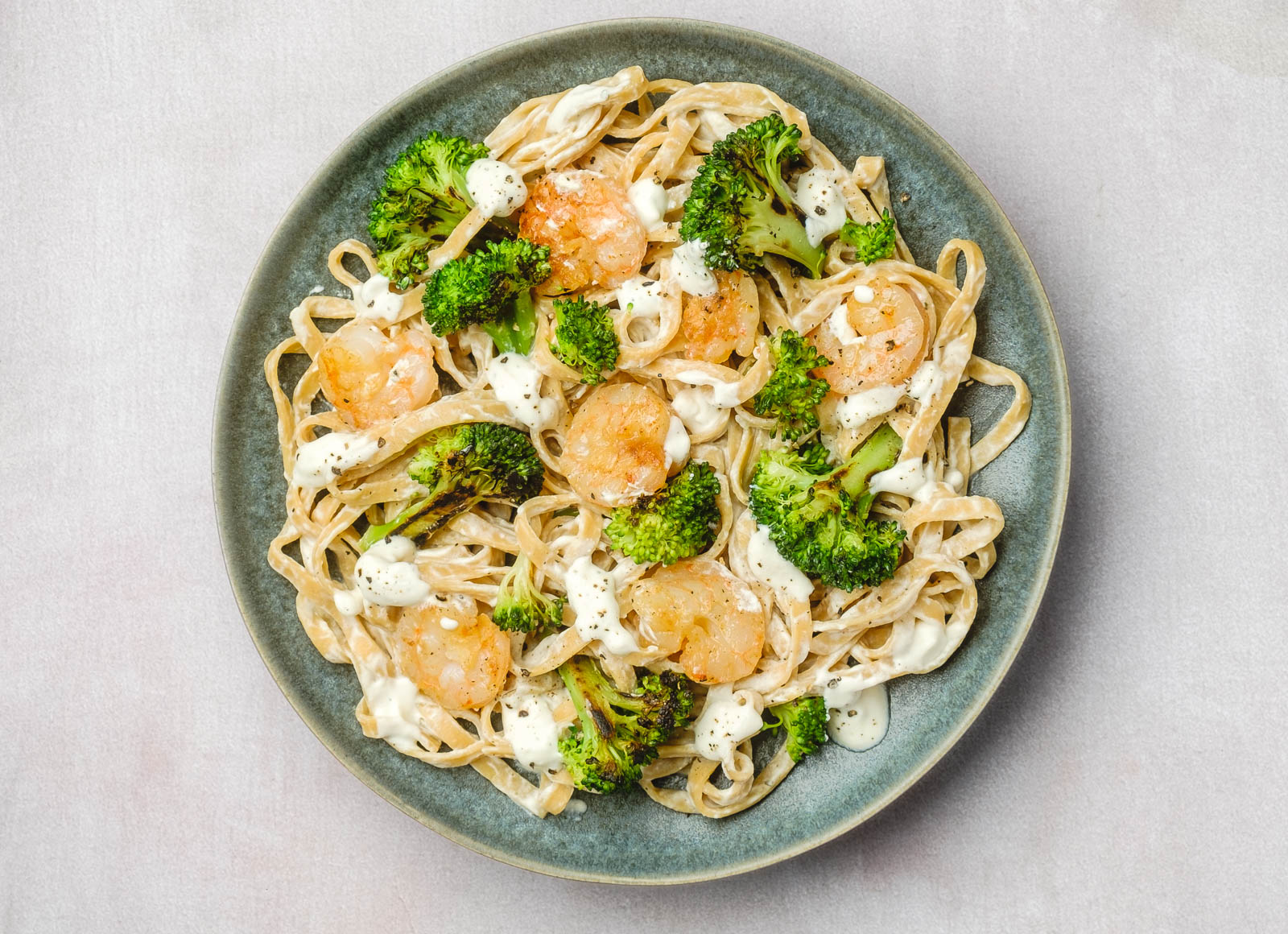 Shrimp + Veggie Alfredo with Broccoli Florets