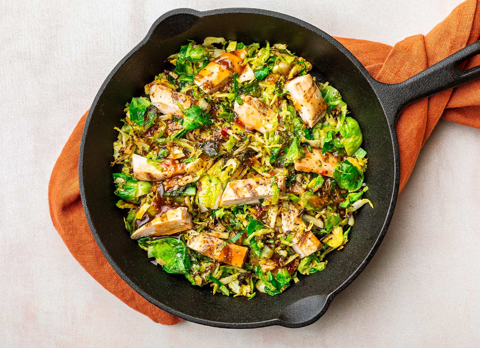 Sesame Ginger Chicken + Brussels Skillet