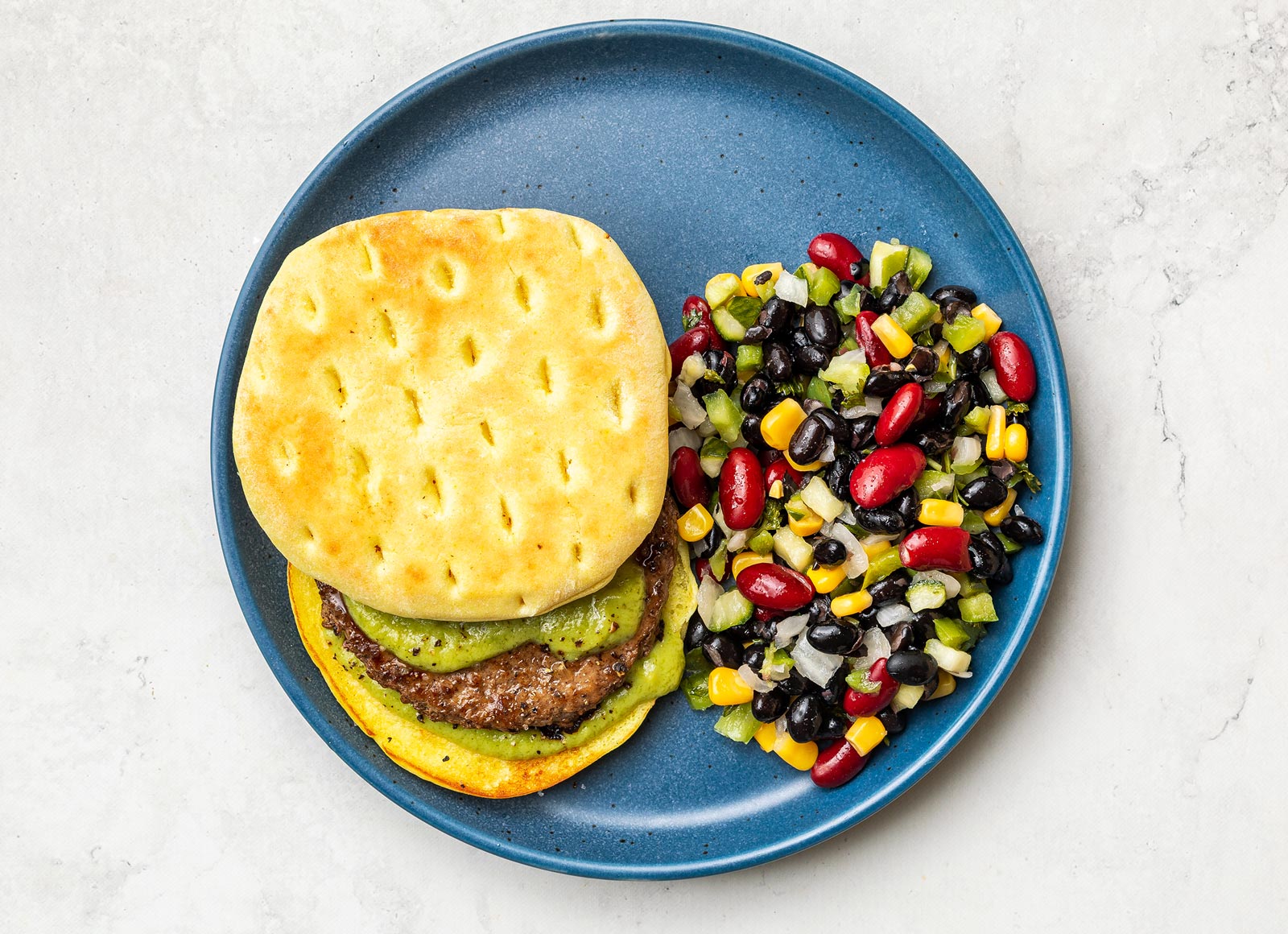 Burger with Avocado + Bean Salad with Ground Beef Patties