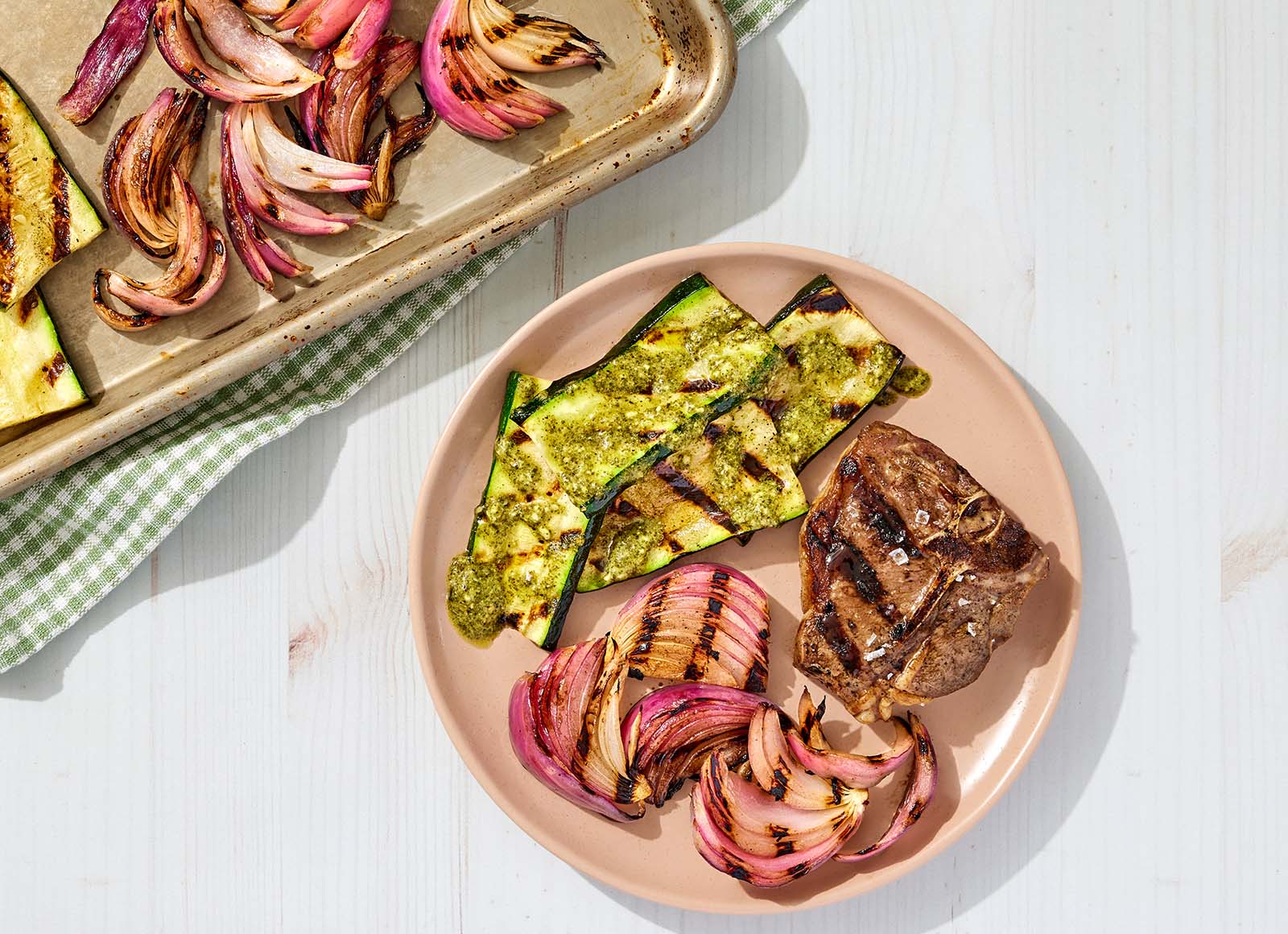 Grilled Lamb Chops + Pesto Zucchini